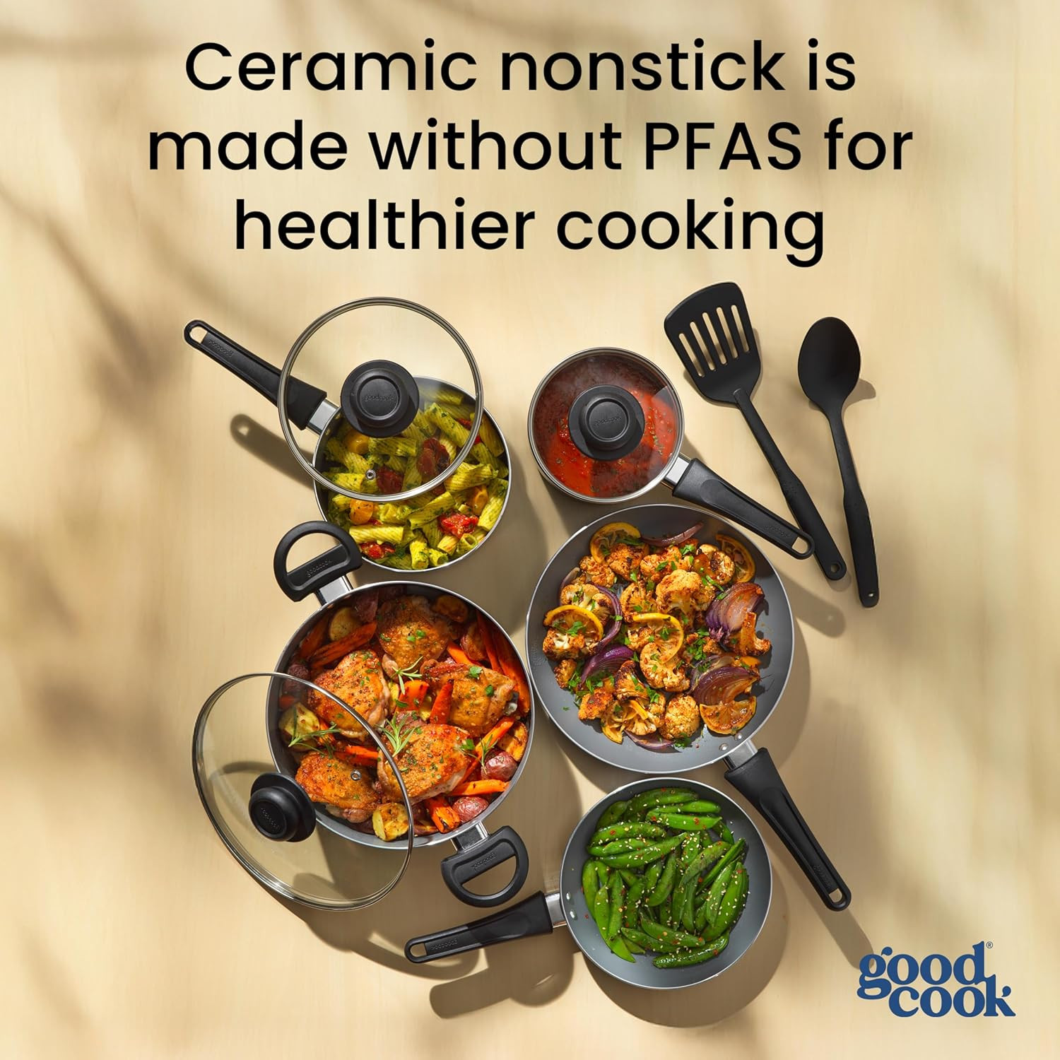 10-Piece Ceramic Nonstick Cookware Set with Fry Pans & Dutch Oven