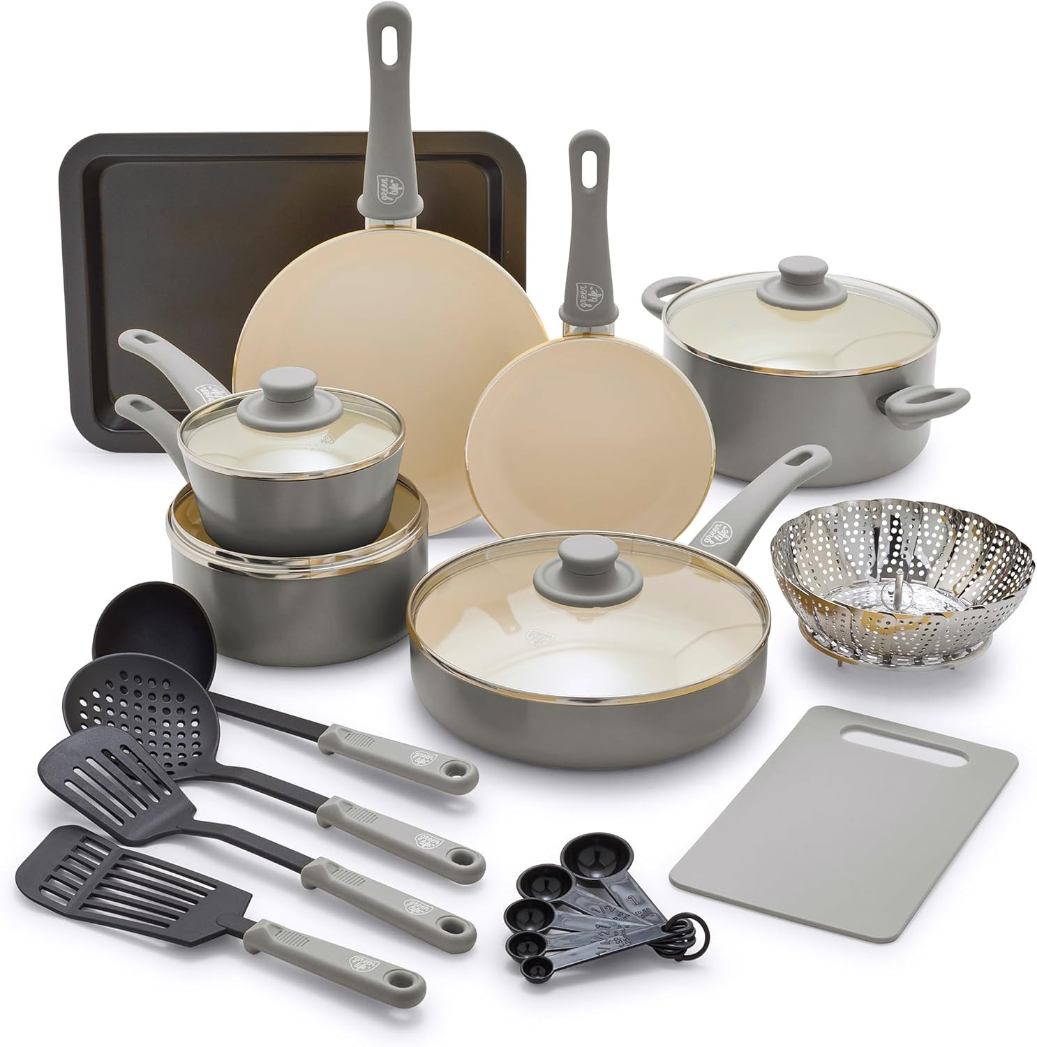 18-Piece Healthy Ceramic Nonstick Cookware Set, Gray, Dishwasher Safe