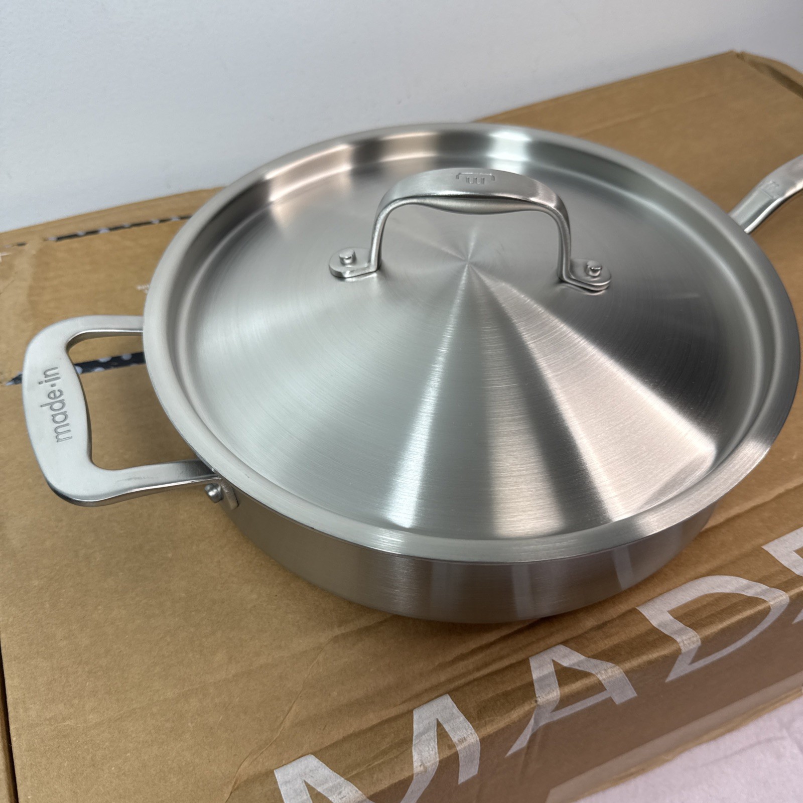 Made In 3.5 Quart Stainless Steel Saute Pan with Lid – All 5 Ply Clad NEW