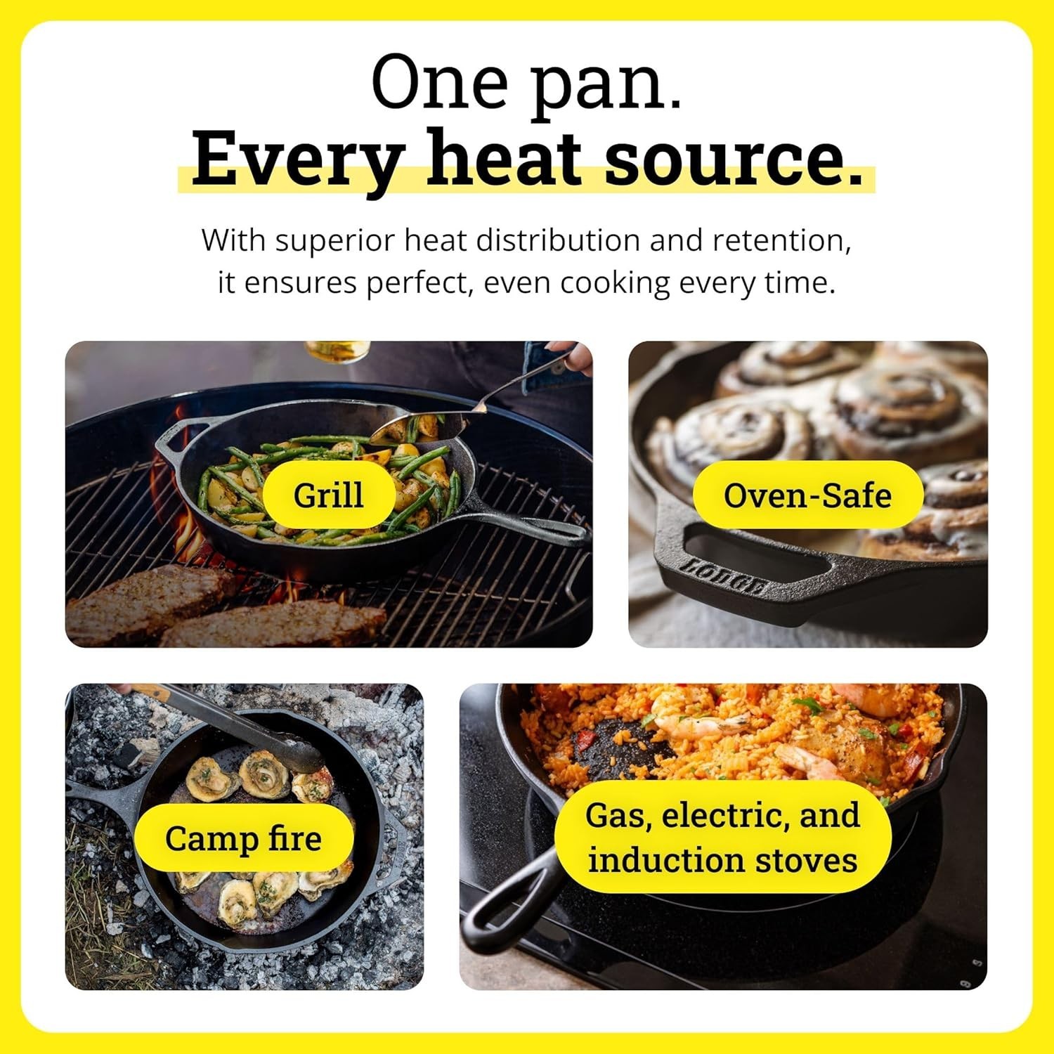 10.25in Cast Iron Skillet Pre-Seasoned Oven Safe Frying Pan