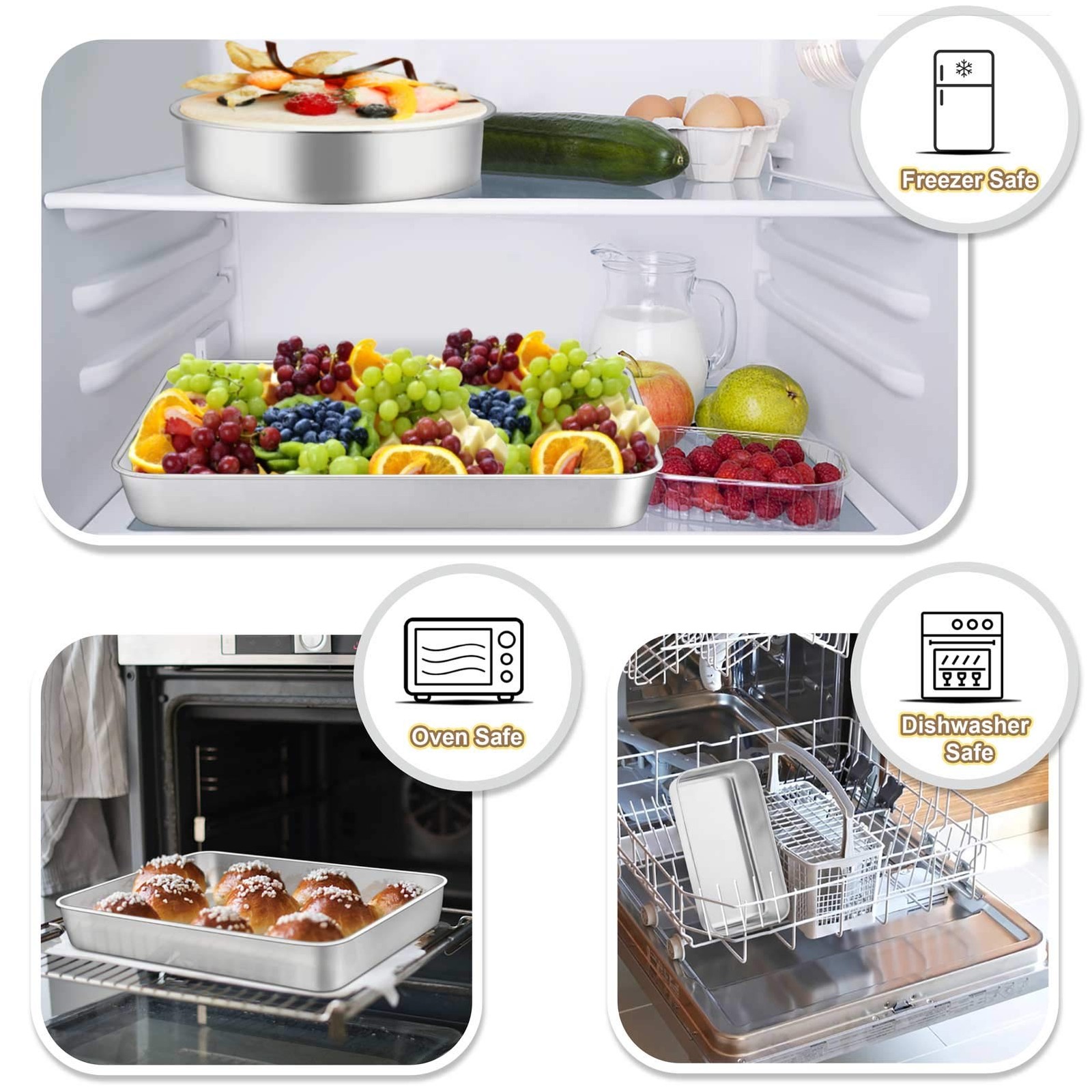 TeamFar Stainless Steel Bakeware Set of 8, Baking 12⅖” x 9¾”x 2”, Silver
