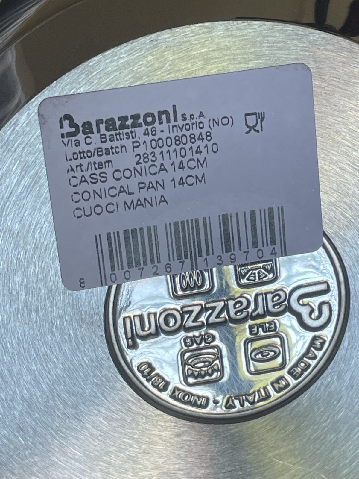 BARAZZONI STAINLESS STEEL CONICAL PAN 14 CM (5,6”) ITALY
