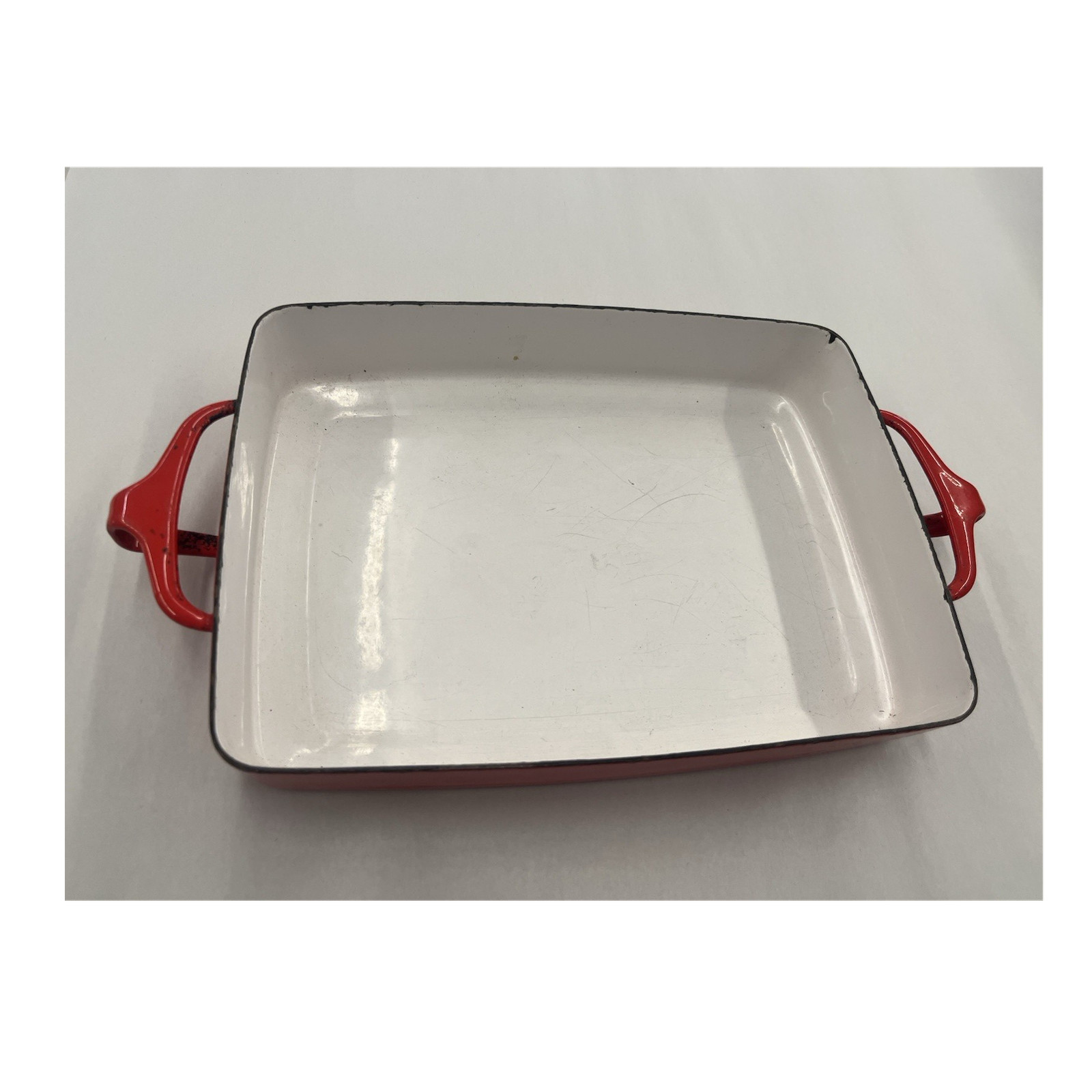 Red/White Enamel Cast Iron Rectangular Casserole Dish Oven Safe Induction