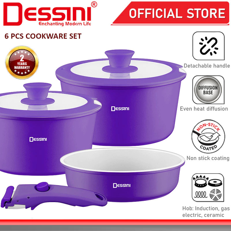 DESSINI ITALY iRMZ-6-S Non Stick Granite Cooking Pot Frying Pan Cookware 6 pcs