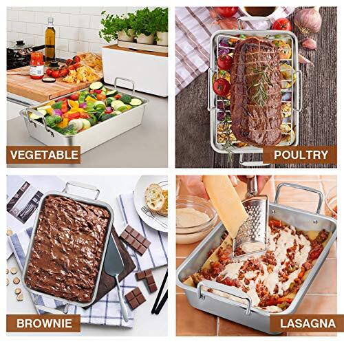 14 Inch Non-Stick Roasting Pan with Rack and Handles for Lasagna Chicken Roaster