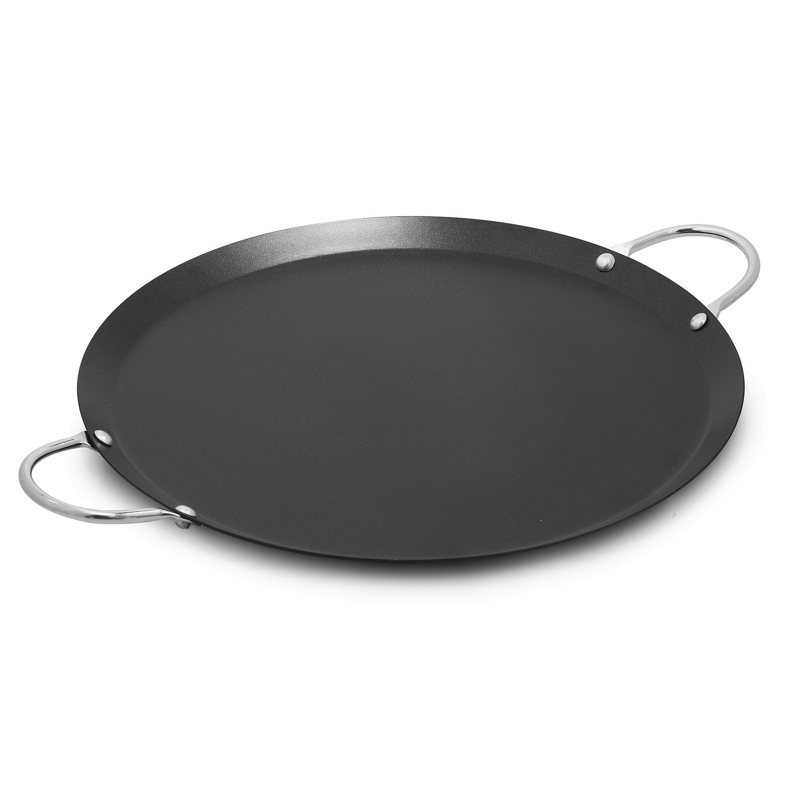 13.5in Carbon Steel Nonstick Round Comal with Metal Handles, Black