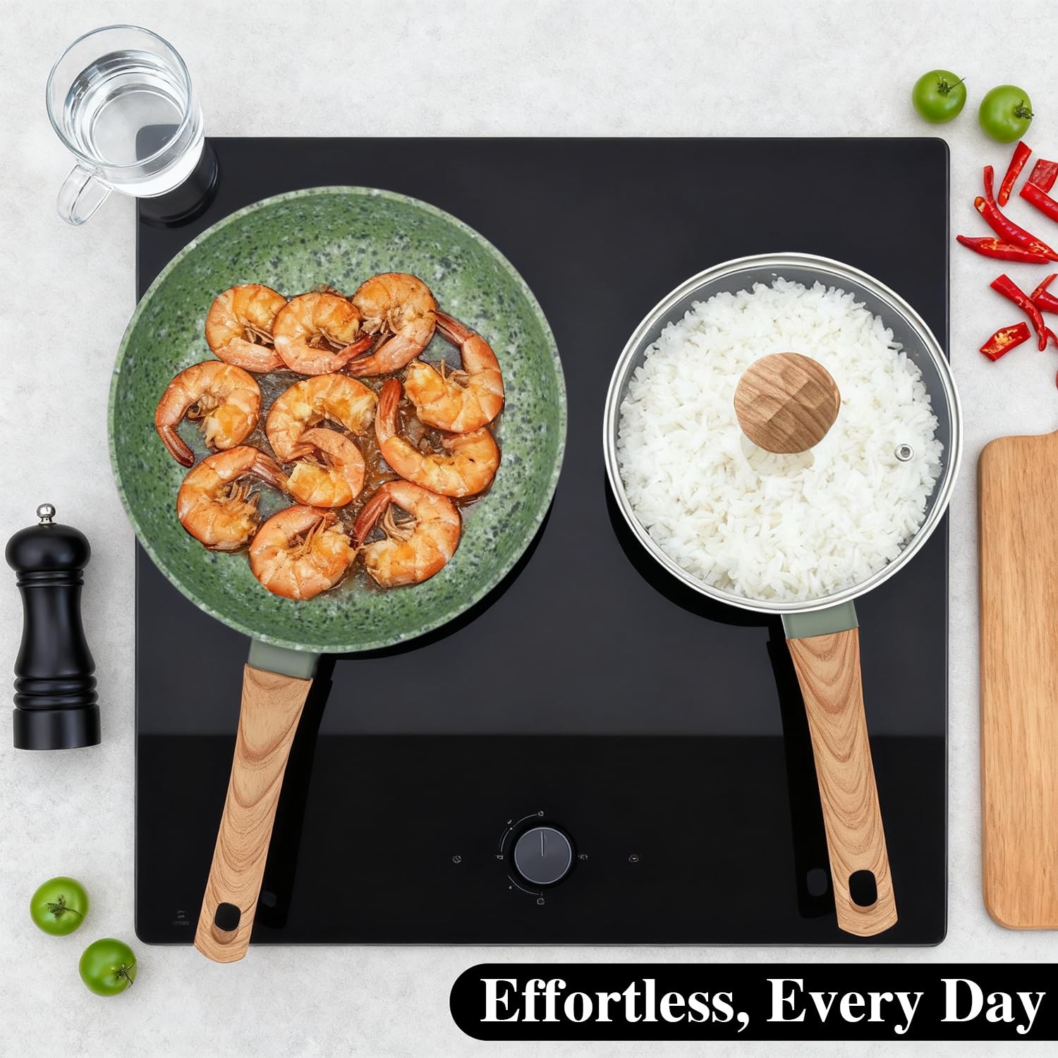 3-Piece Nonstick Cookware Set,10.25 Inch Frying Pan + 1.43QT & 2.2QT Saucepot…