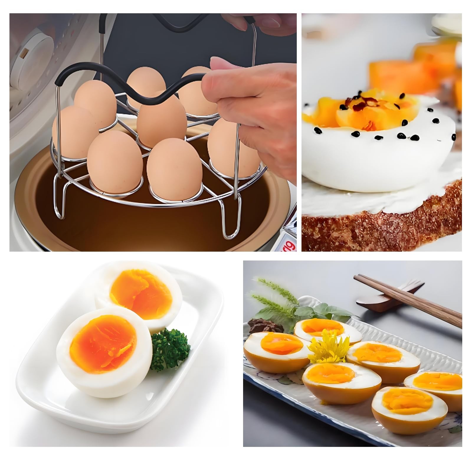 19.5cm/7.68inch Silver Egg Steamer Rack Trivet with Heat Resistant Silicone H…