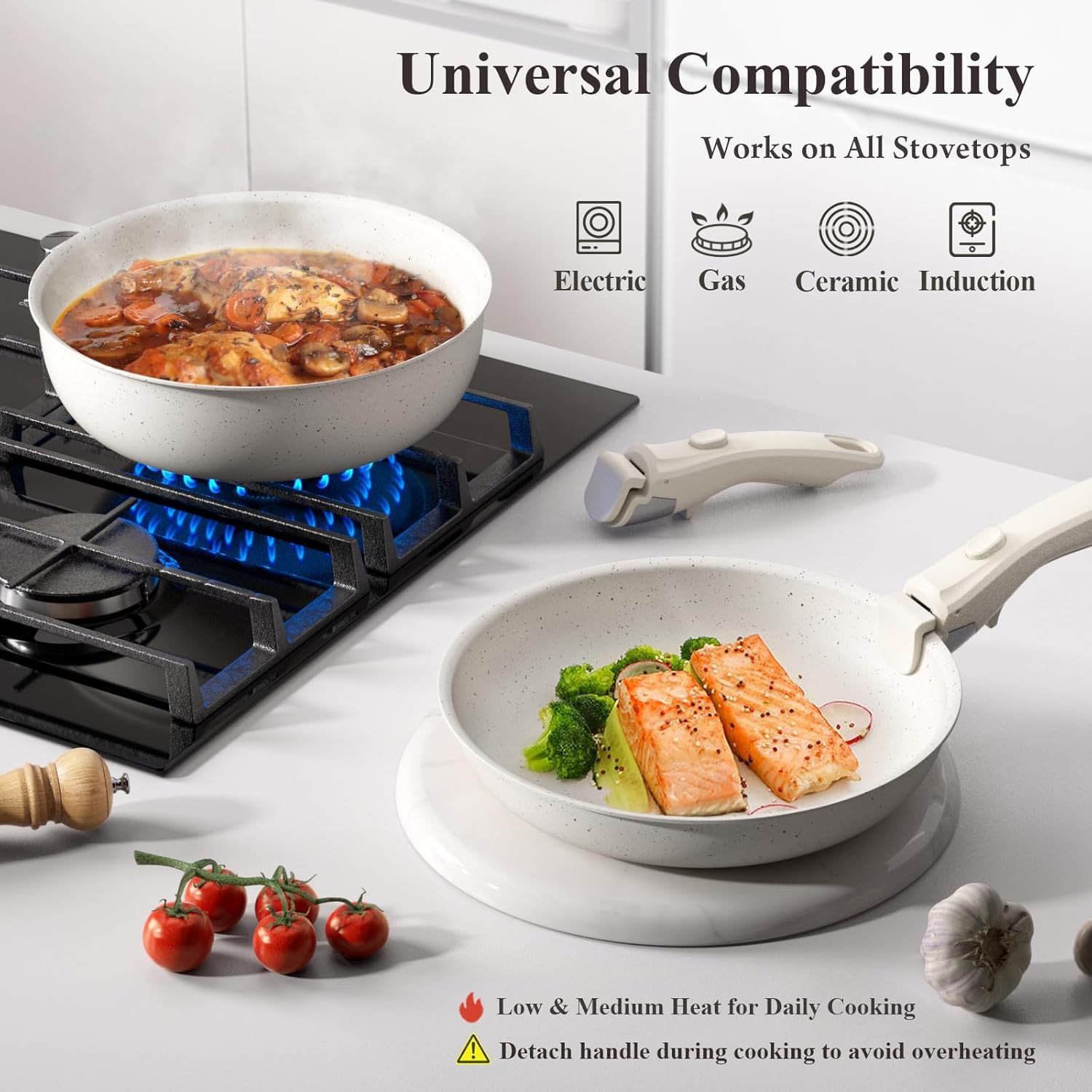 22 Pcs Pots and Pans Set Non Stick with Removable Handles Ceramic Cookware Set