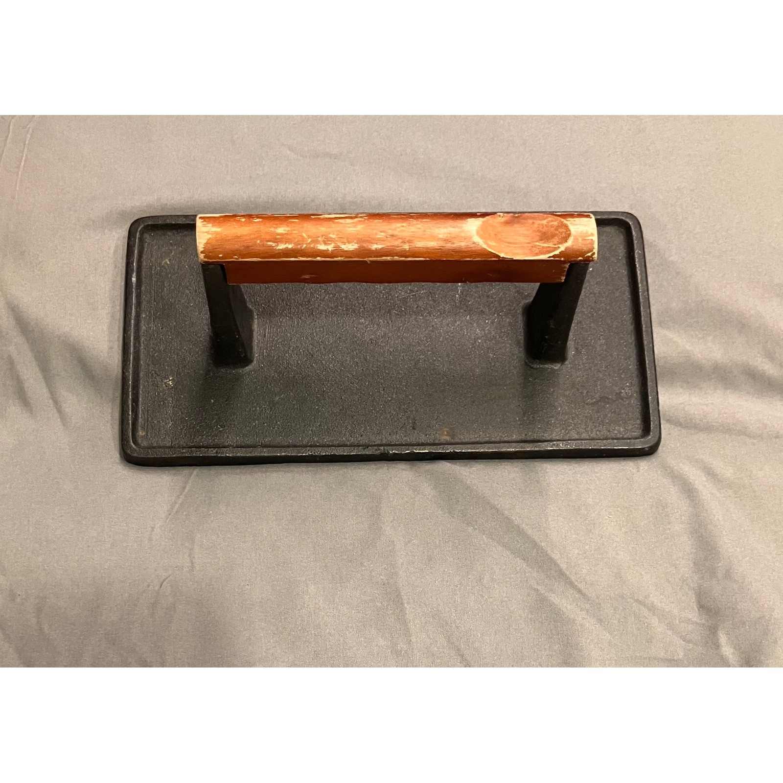 Grill Press OS Black Cast Iron Wood Handle Rectangular Vintage