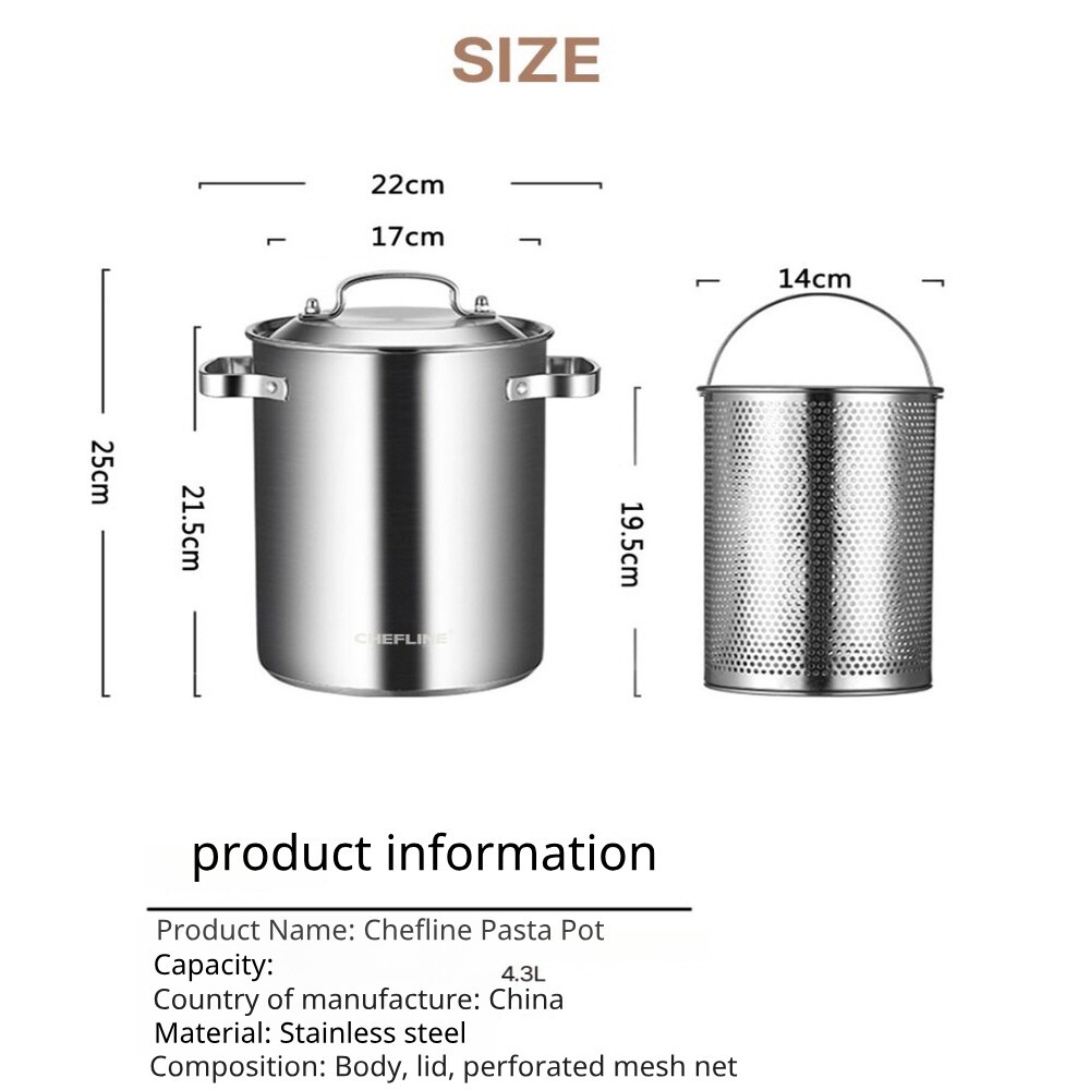 Chef Line Premium Induction 304 Stainless Steel Pasta Pot 4.3L Gas Stove Oven
