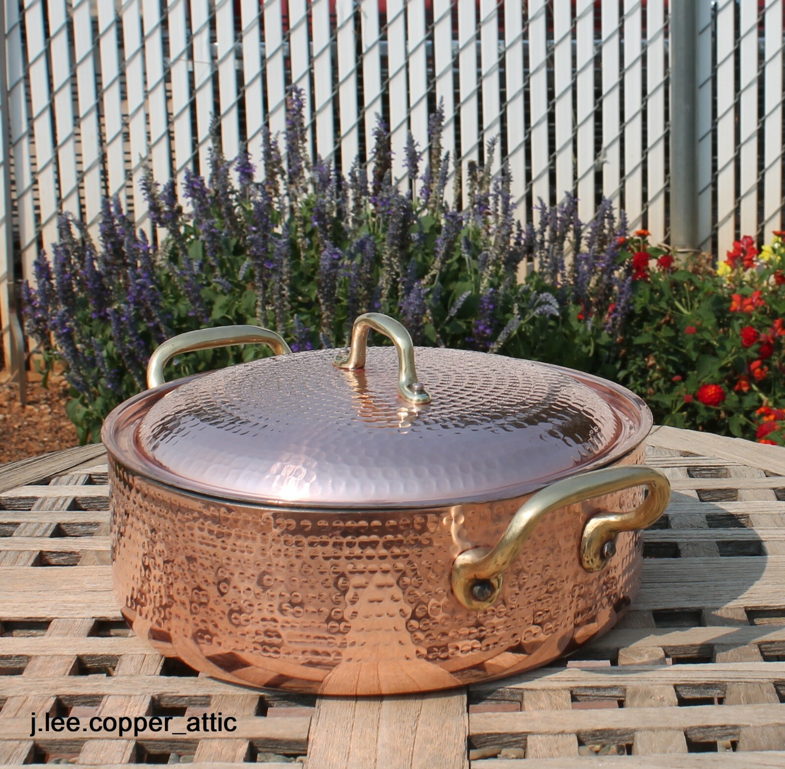Hammered Copper 3 Qt Dutch Oven w/ tin lining & brass handles