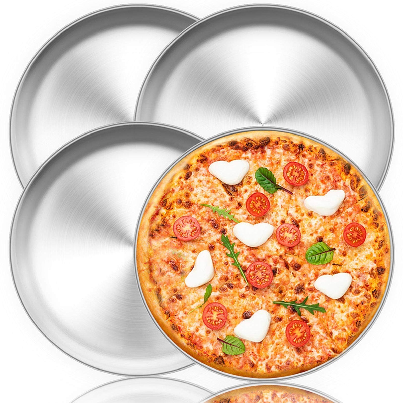 TeamFar Pizza Pan, 12 inch Pan Set Round Oven 4 PCS, Silver