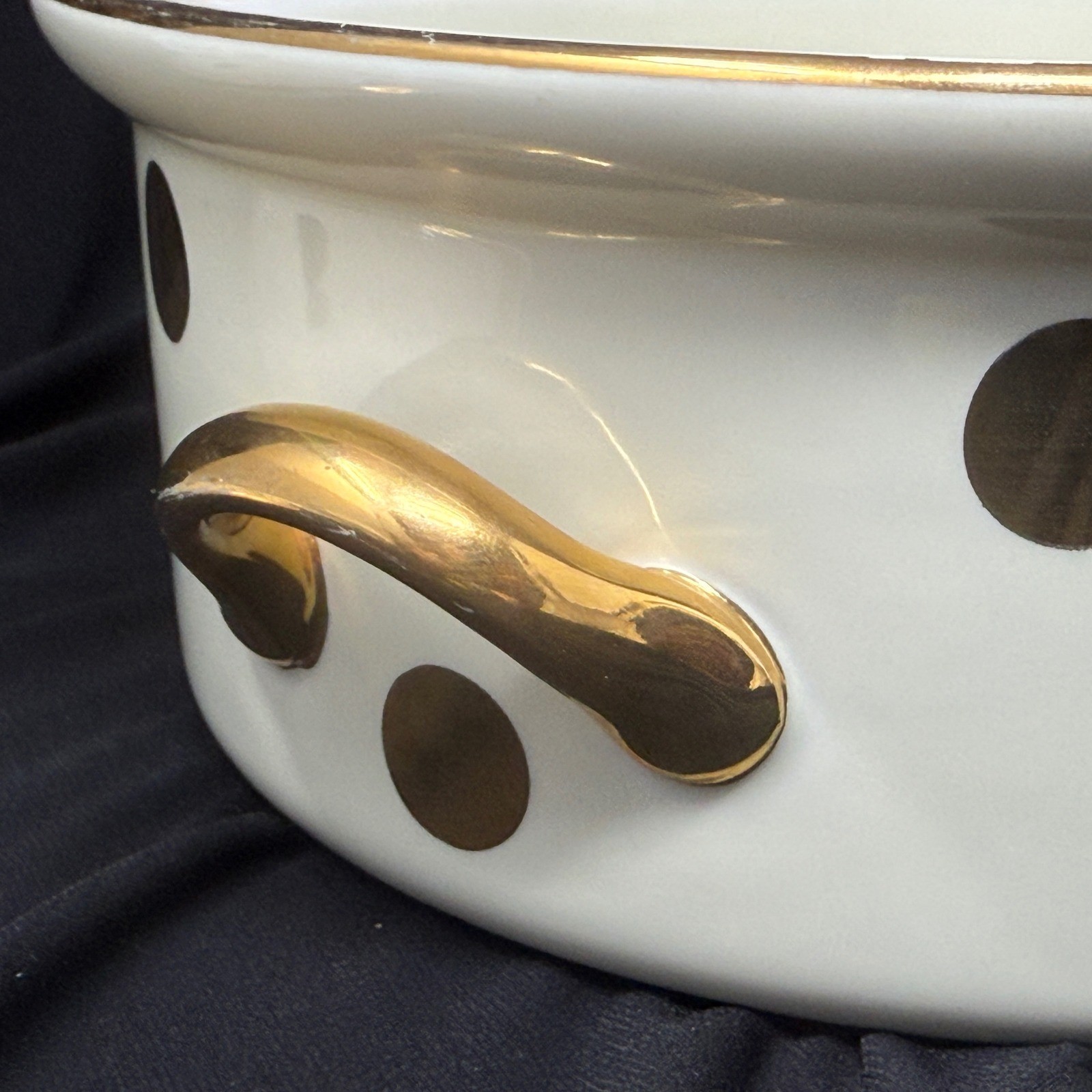 Vintage Hall’s Superior Quality Kitchenware 1.75 Qt Gold Polka Dot Casserole 069