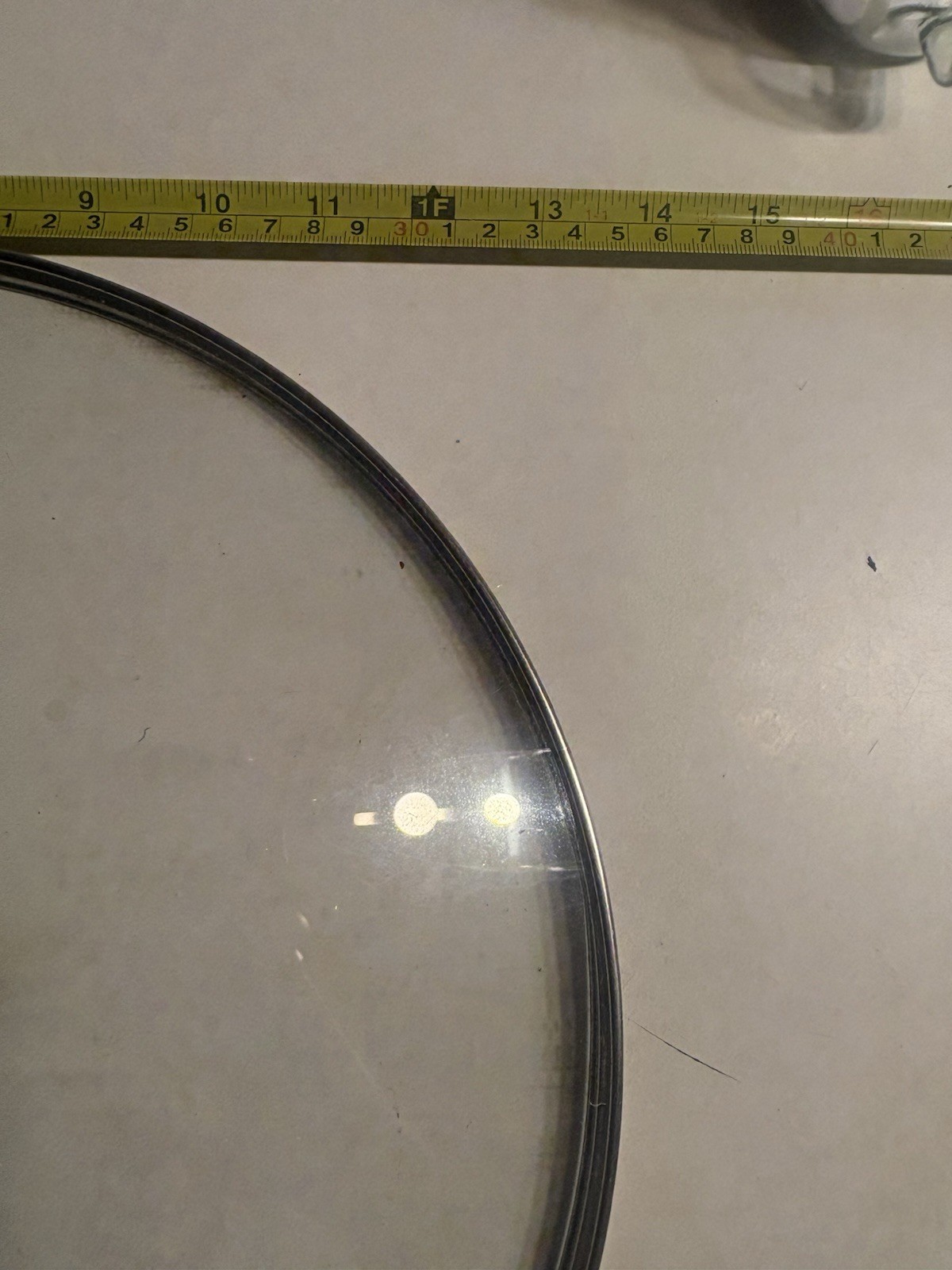 13 and half in. Round Clear Glass Lid Stainless Steel Rim Vent Hole Black Knob