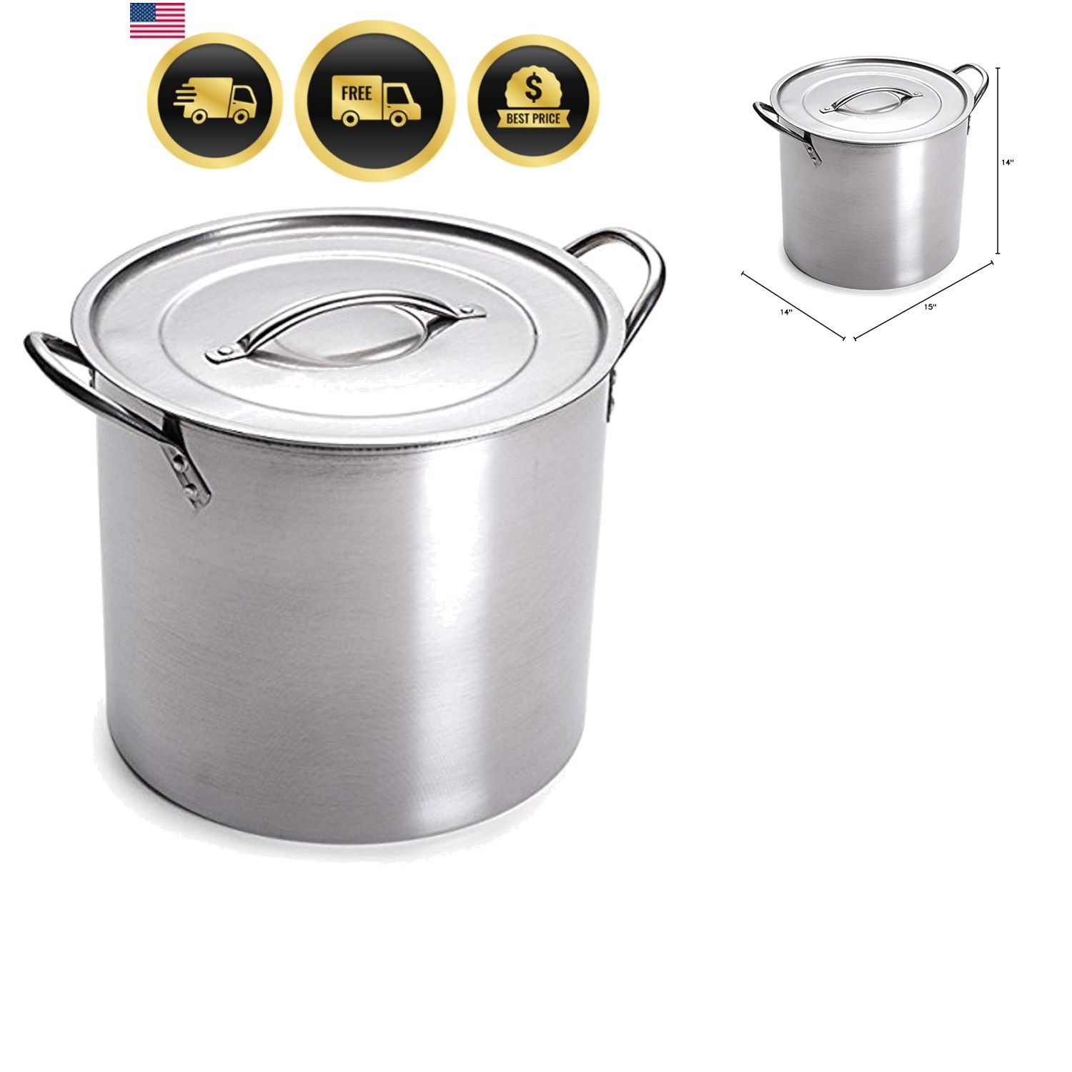 5 Gallon Stainless Steel Stock Pot with Lid, 12.5 x 12.5 x 11.5