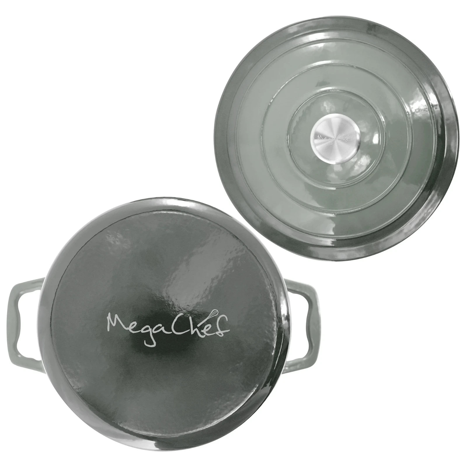 MegaChef 2.7 Quart Round Enameled Cast Iron Casserole in Gradient Gray