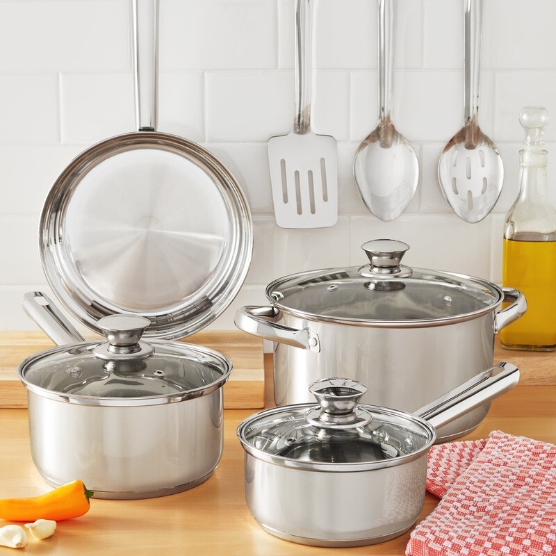 Stainless Steel 10 Pcs Cookware Set Induction Safe Kitchenware Essential Sliver