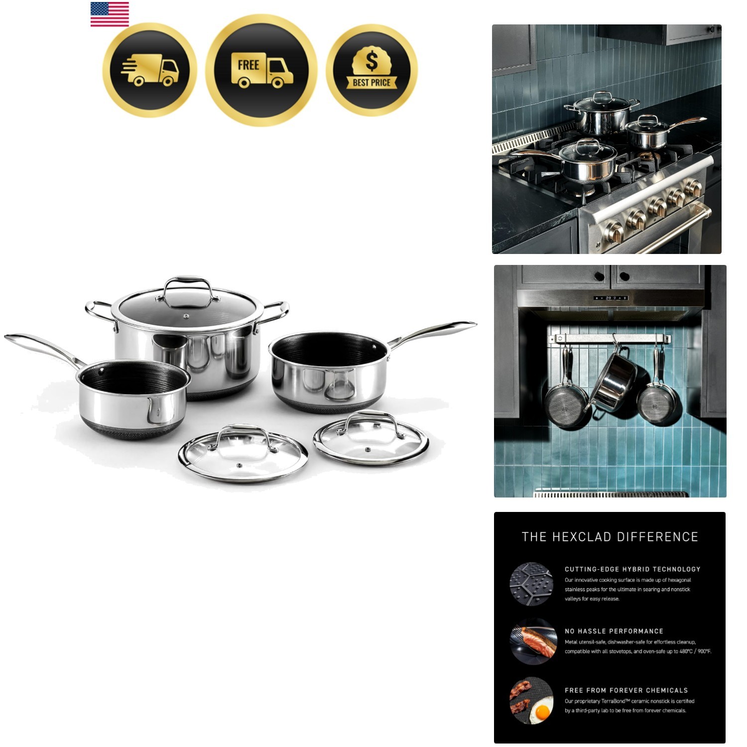 6pc Hybrid Nonstick Pot Set with Lids, 2, 3 & 8 Qt Pots | Stay-Cool Handles, …
