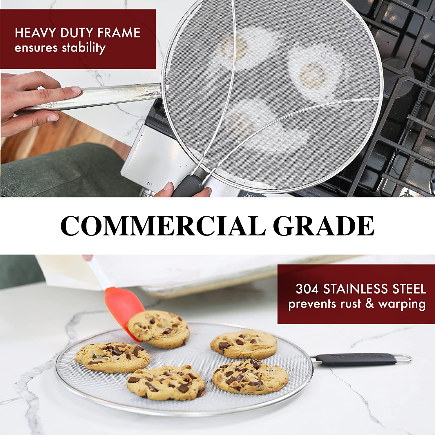 Splatter Screen for Frying Pan – 13 Inch Stainless Steel Grease Splatter Guard –
