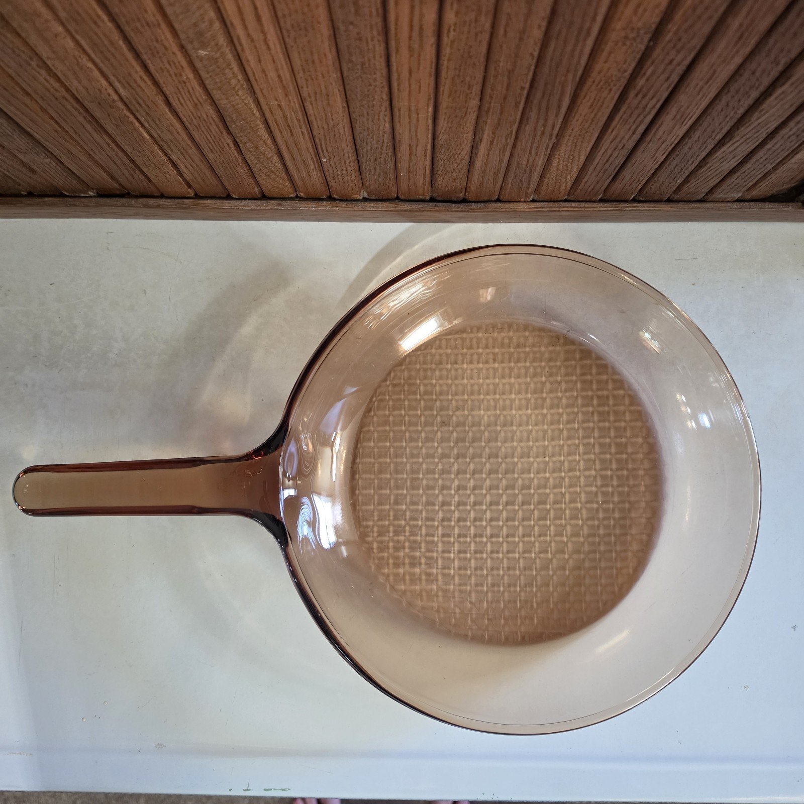 CorningWare Vision #10 Amber 10.5” Skillet Pan Waffle Bottom Vintage ‘70s No Lid