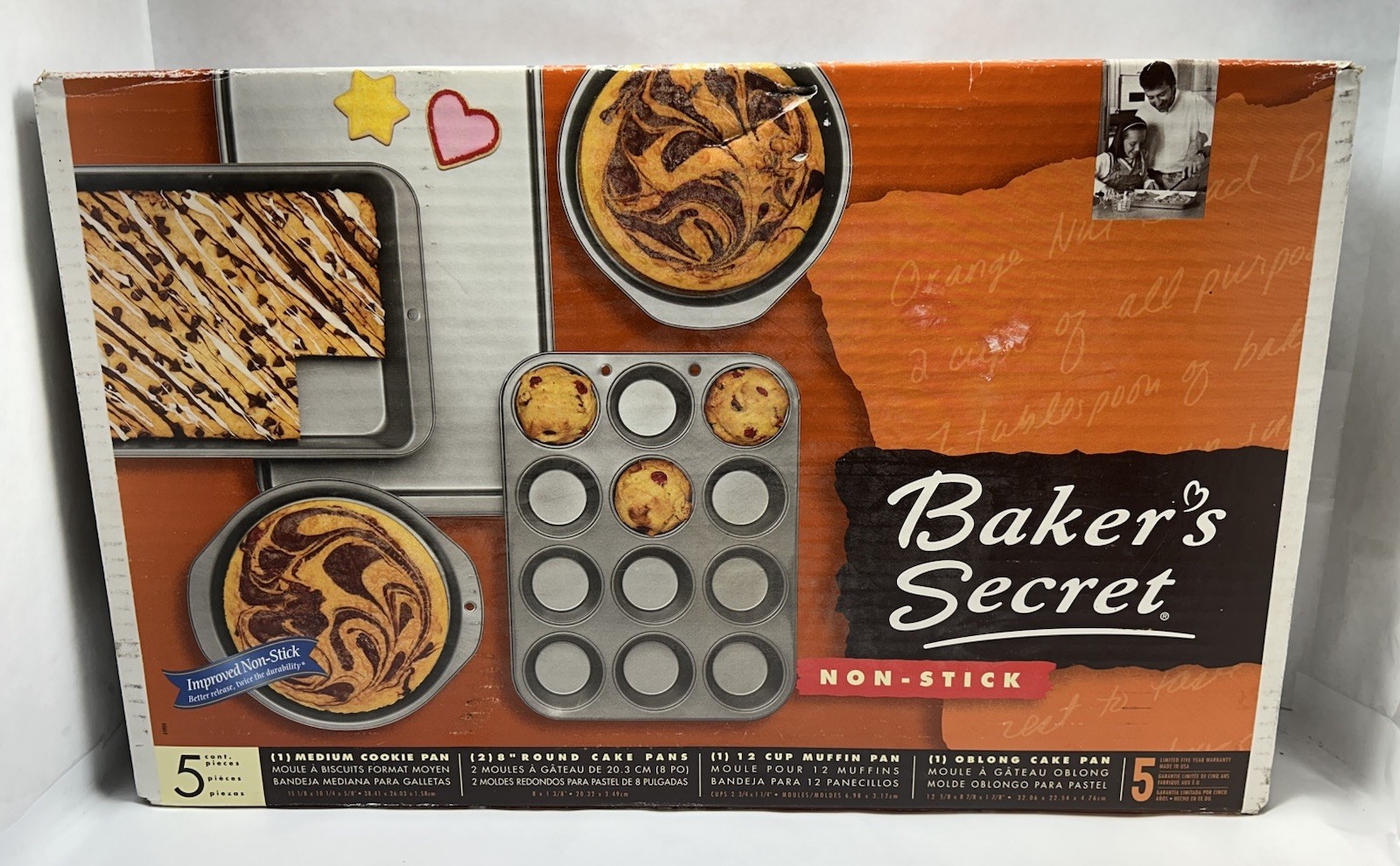 Vintage Bakers’s Secret Non-Stick 5 Pc Set 2001 Includes Cake-Cookie-Muffin Pans