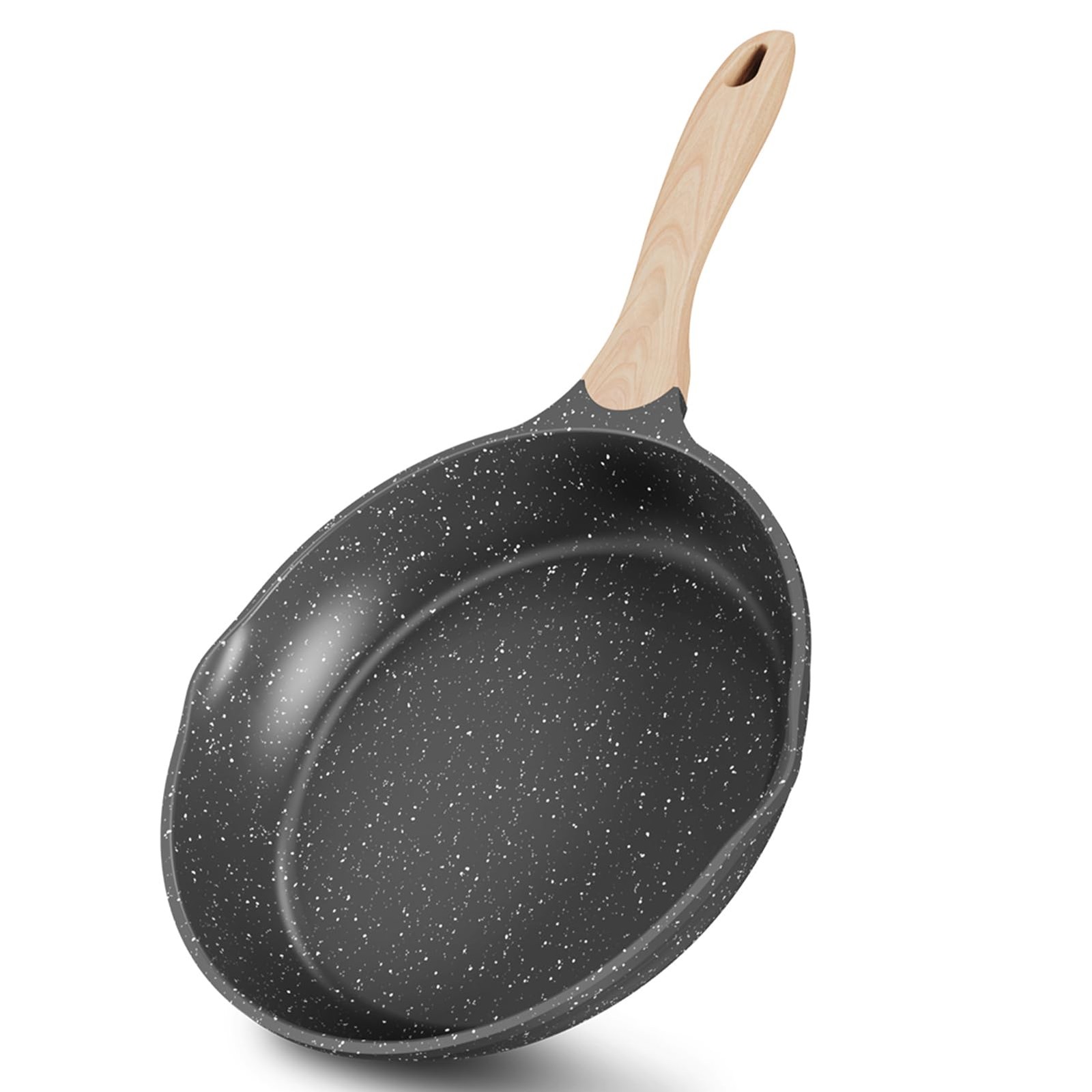 Grey 9.5 Inch Nonstick Frying Pan Stone Coating Cookware Heat-Resistant Handle