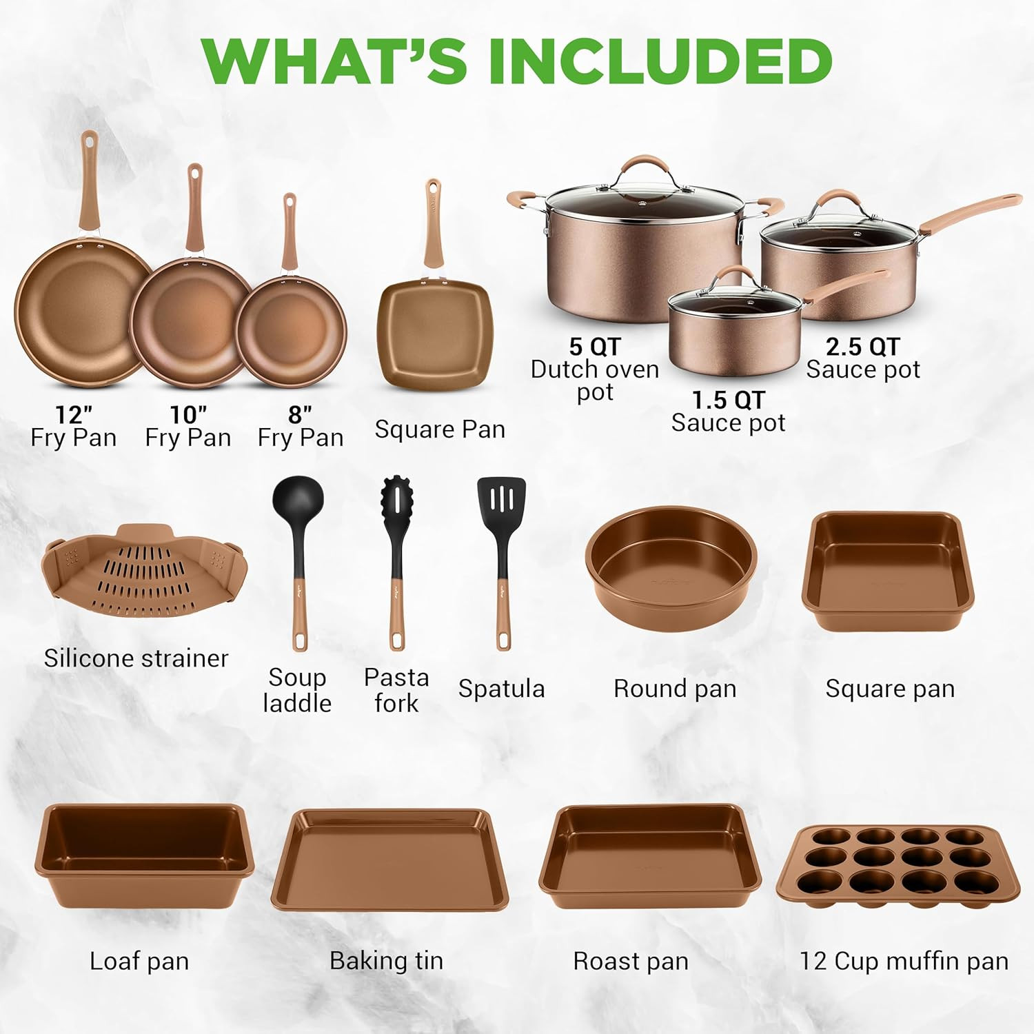 20 Piece Professional Home Kitchen Cookware and Bakeware, Pots and Pans Set Non