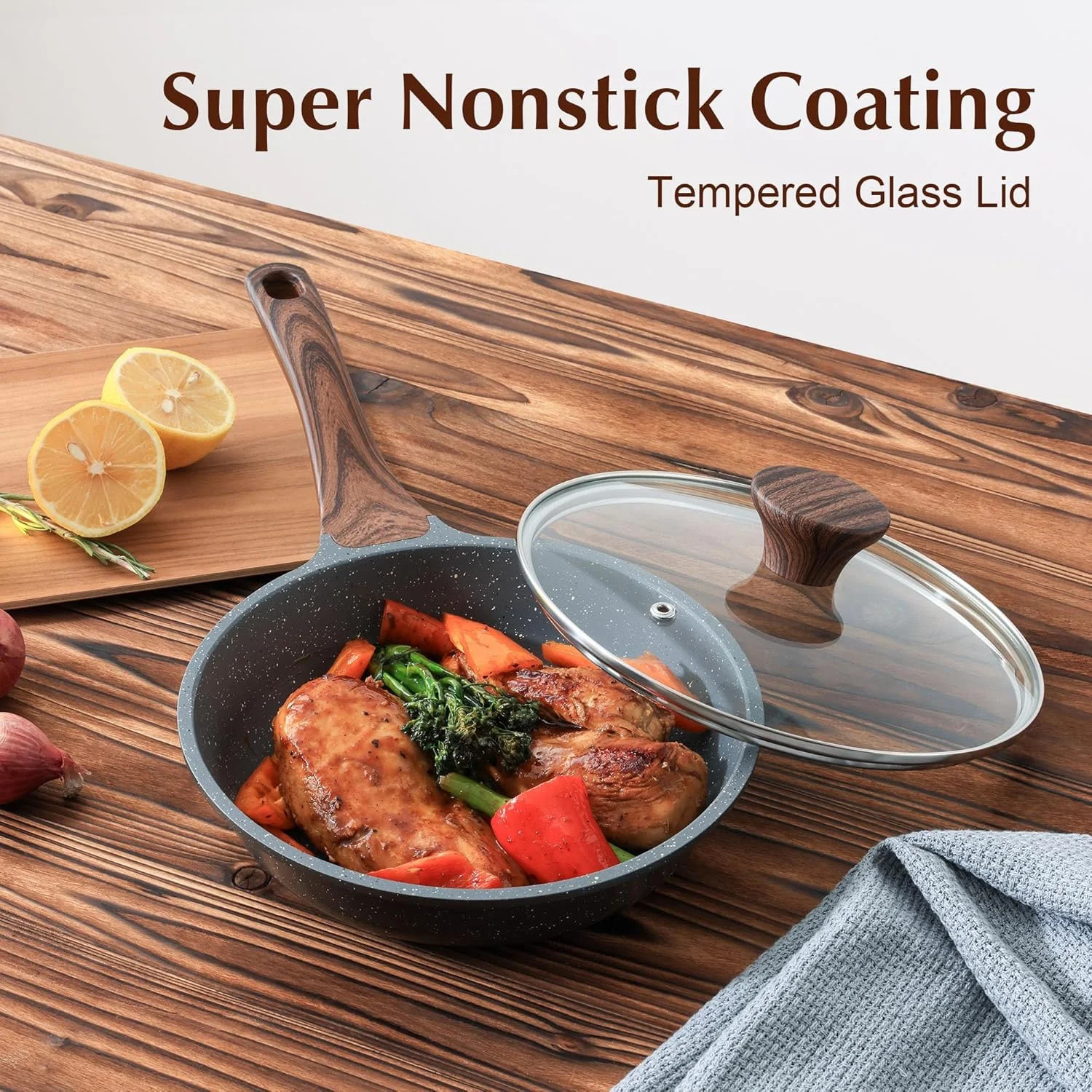 Nonstick Frying Pan Skillet with Lid, Omelet Pan with Cover, (8inch + Glass Lid)