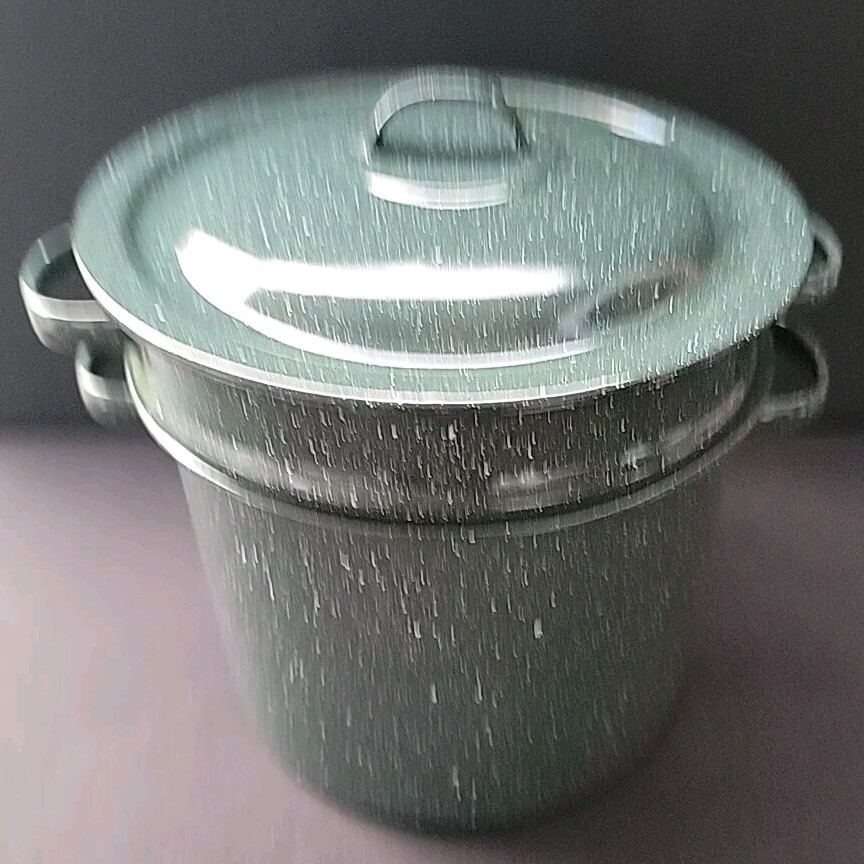 Green Enamelware MCM Speckled Stockpot Cookware with Lid 5 Pc (distressed) rare