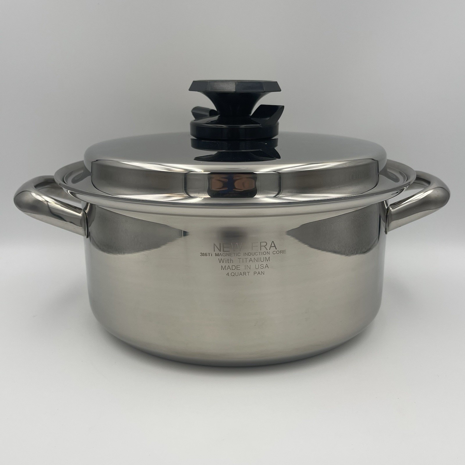 New Era Heritage Steel Titanium Series 4 Qt Saucepan Pot w/ Lid 316Ti USA Rare