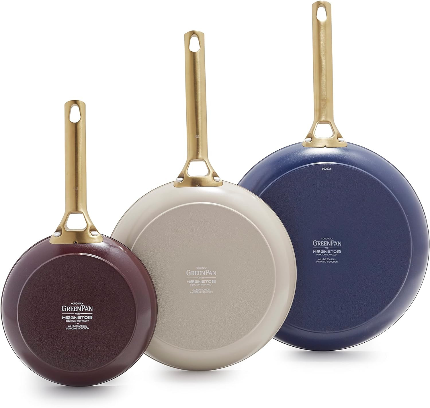 Healthy Ceramic Nonstick Frying Pan Set, 8″, 10″, 12″, Gold Handle, PFAS-Free