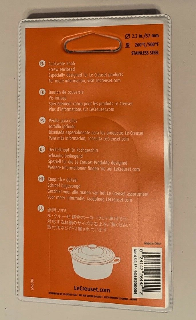 Le Creuset Large Signature Stainless Steel Knob Size 2 1/4″ New in Sealed Pack