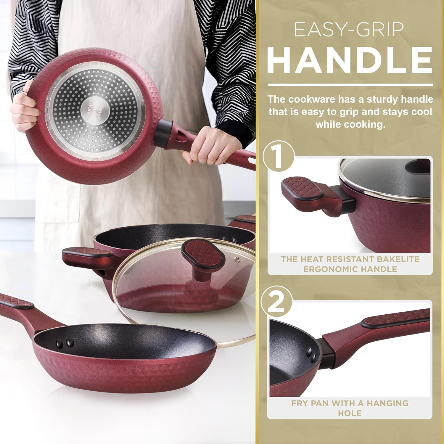 Moss & Stone 4 Piece Nonstick Cookware Set, Small Pots And Pans Set Non stick Wi