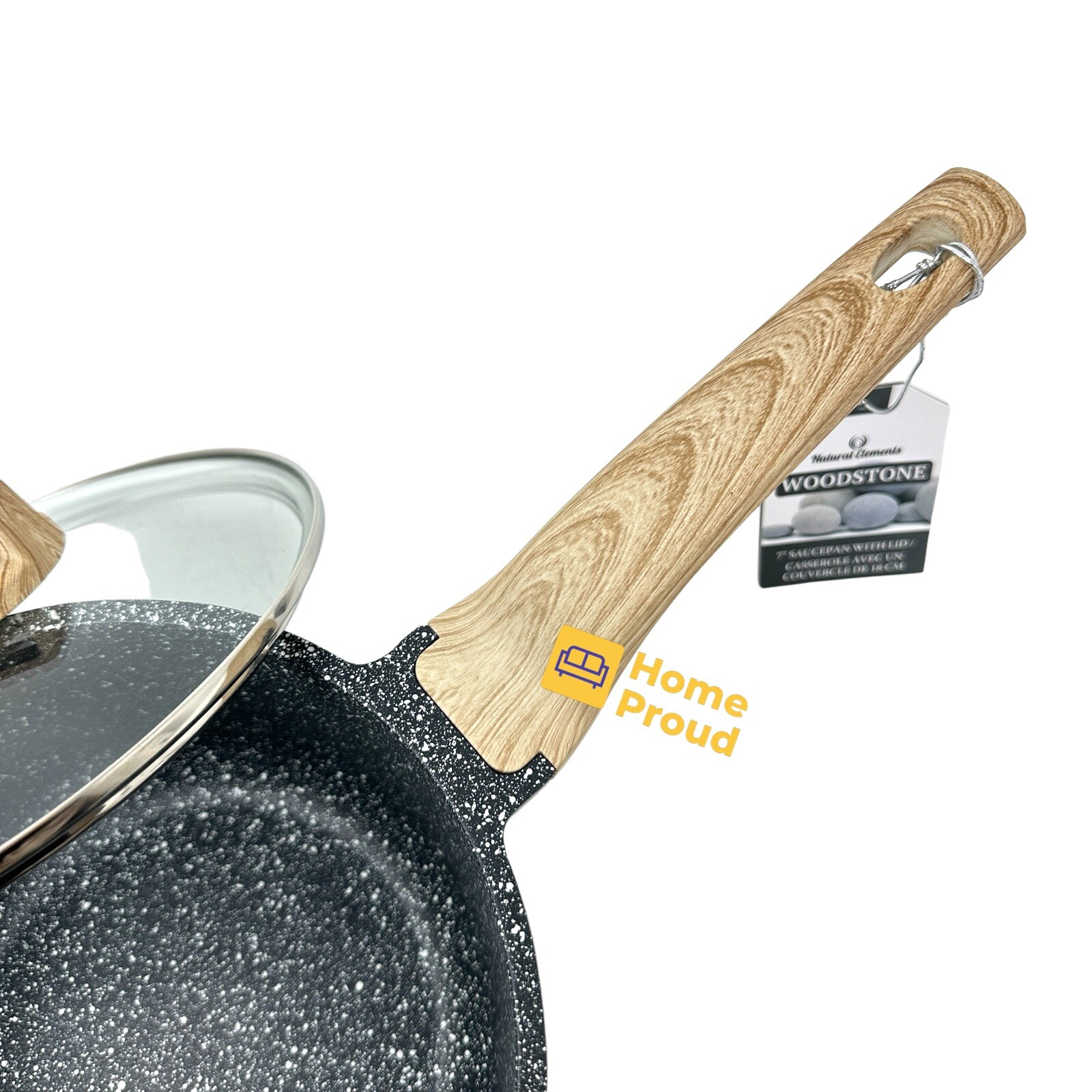 WOODSTONE Premium Saucepan Casserole Nonstick 7 Inch With Lid Natural Elements