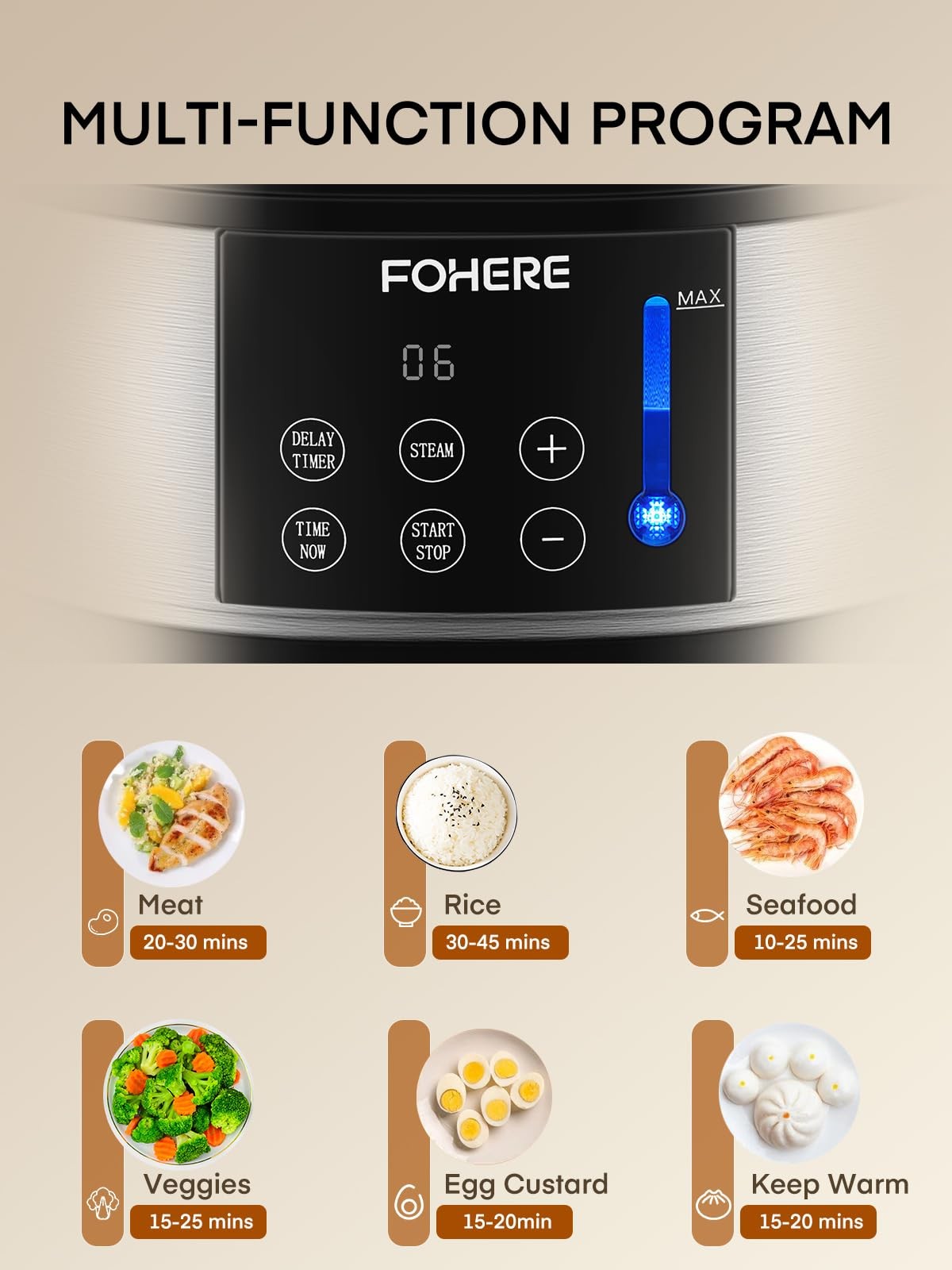 FOHERE Food Steamer for Cooking,13.7QT Vegetable Steamer with Stackable 3 Tiers