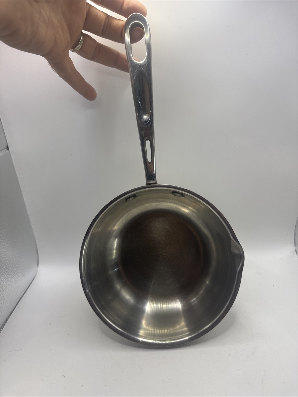 Emeril 1 Qt. Saucepan Pot Pan Single Pour Spout Stainless Steel Copper No Lid