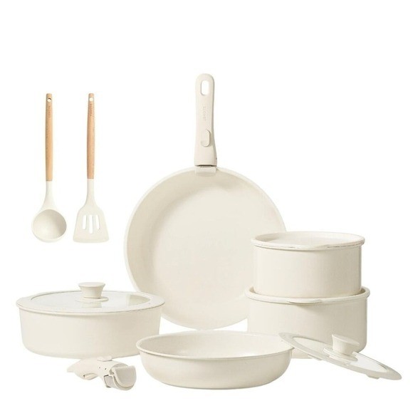CAROTE 13-Piece Ceramic White Nonstick Pots and Pans Cookware Set