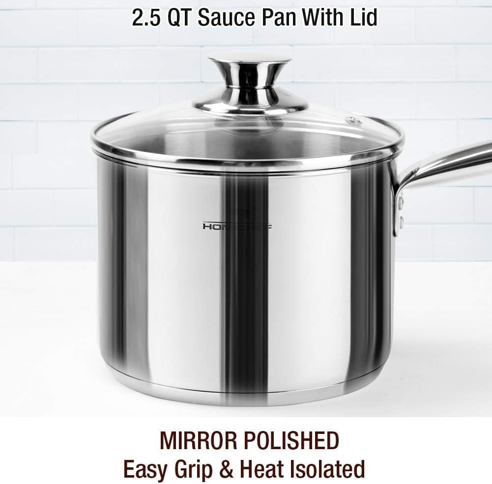 HOMICHEF 14-Piece Nickel Free Stainless Steel Cookware Set