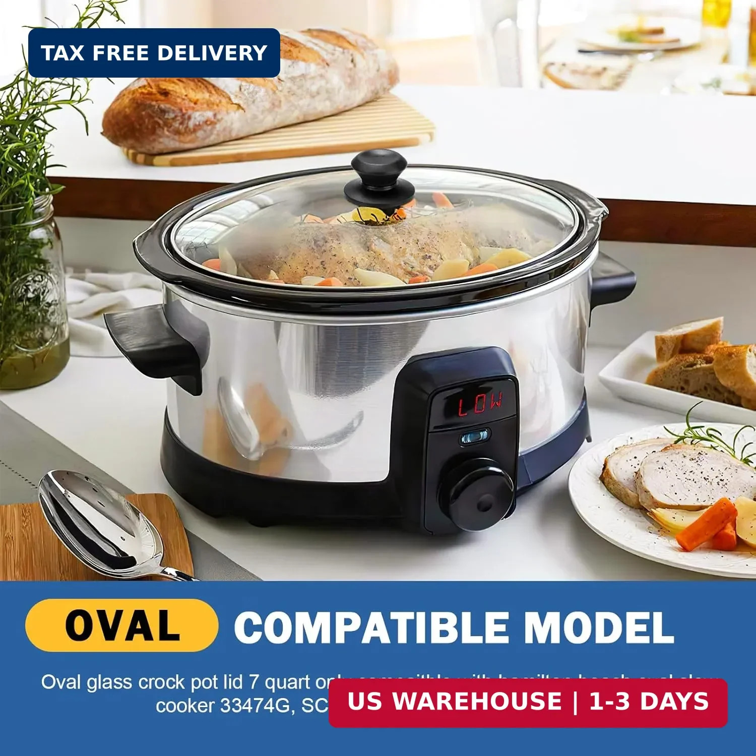 Oval Glass Crock Pot Lid 7 Quart Replacement for Oval lid Crock Pot Slow Cooker