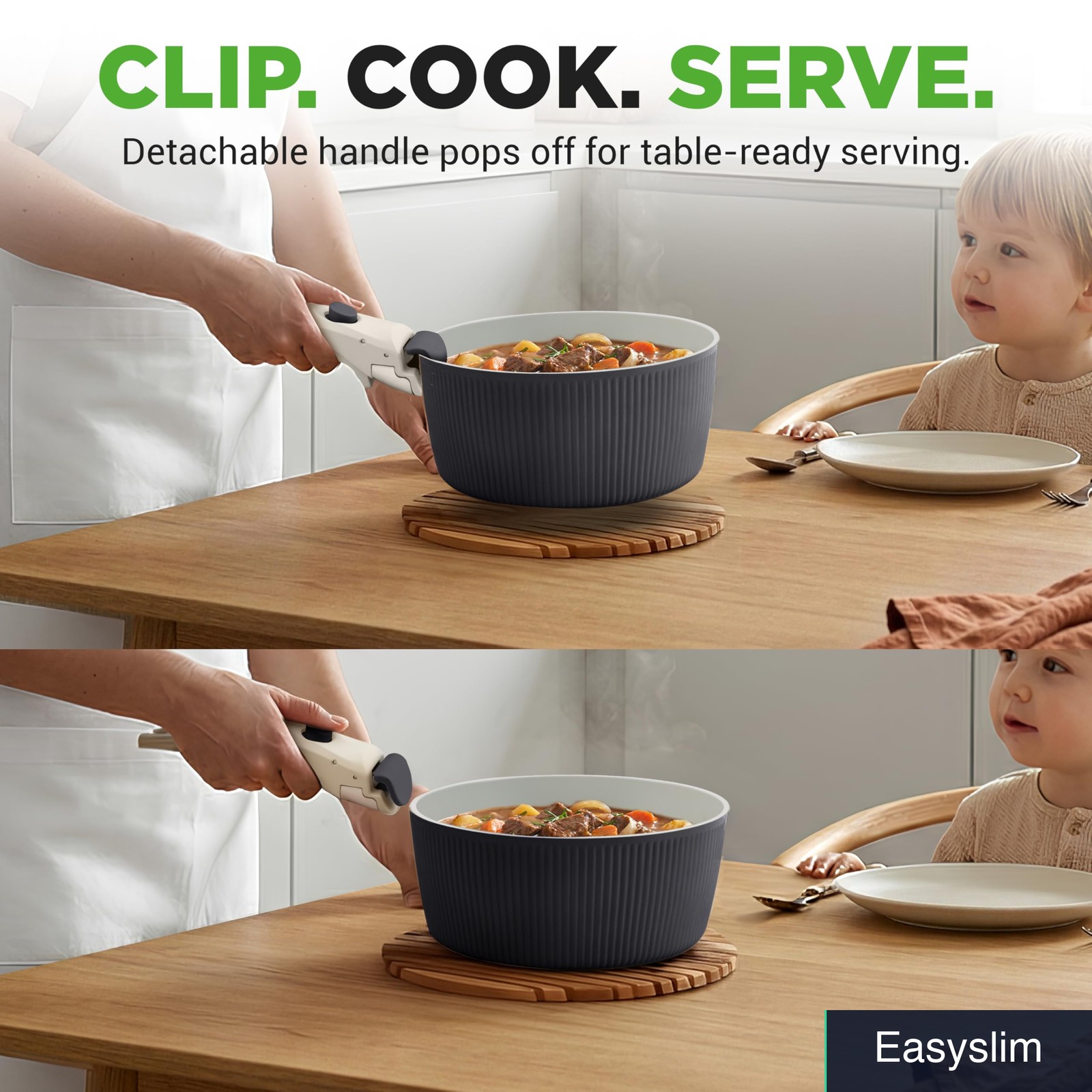 Cookware Set 18-Piece Ceramic Non-Stick Detachable Handles, Oven Safe