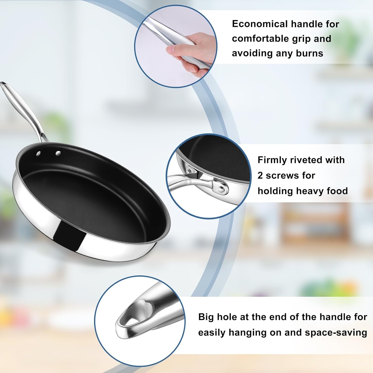 Stainless Steel 10 Inch Nonstick Frying Pan 3 Ply Cookware Set, Inch Nonstick