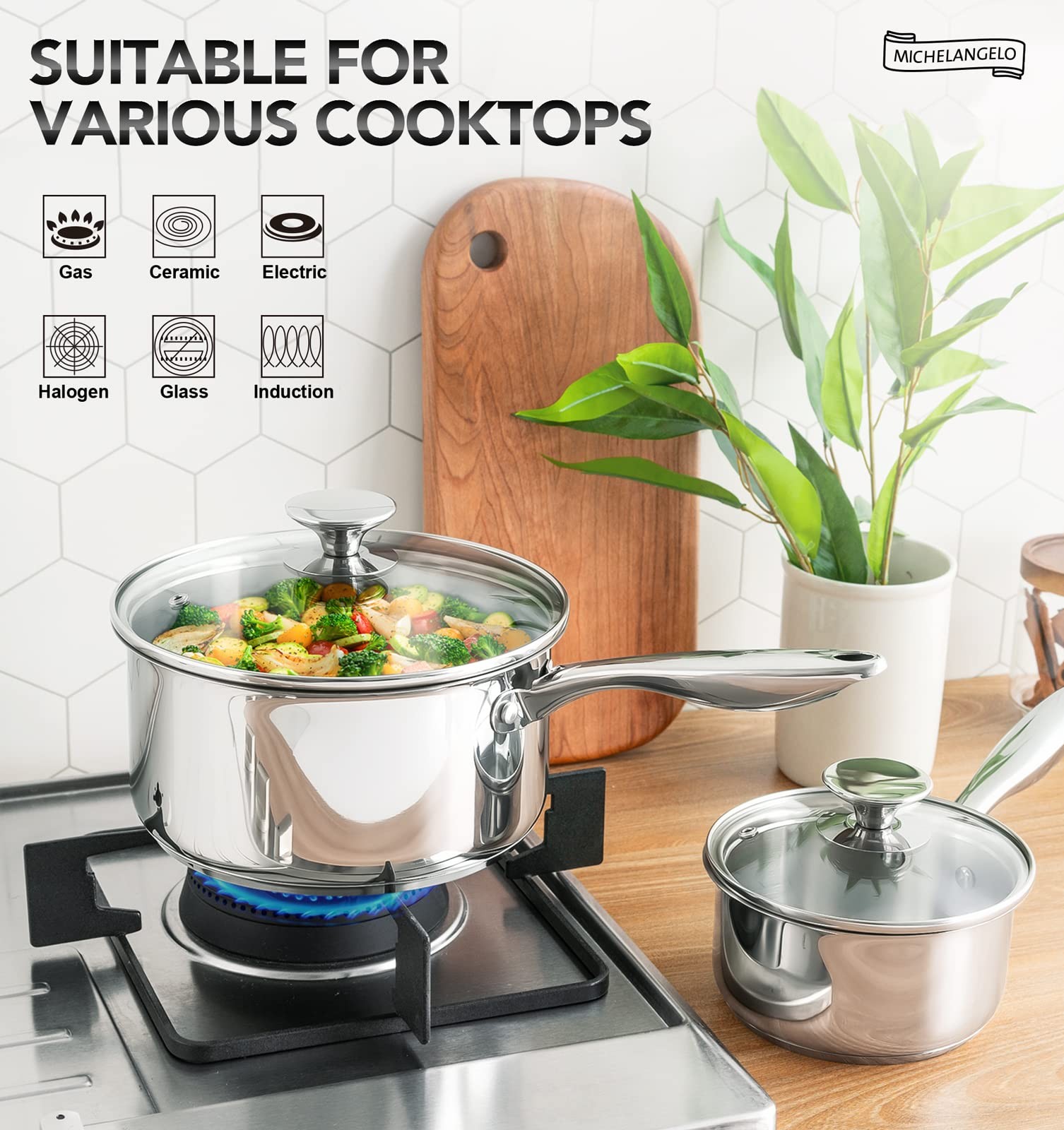 1.5 Quart Saucepan Lid Triply Thick Bottom Stainless Steel 1.5 QT Sauce Pot