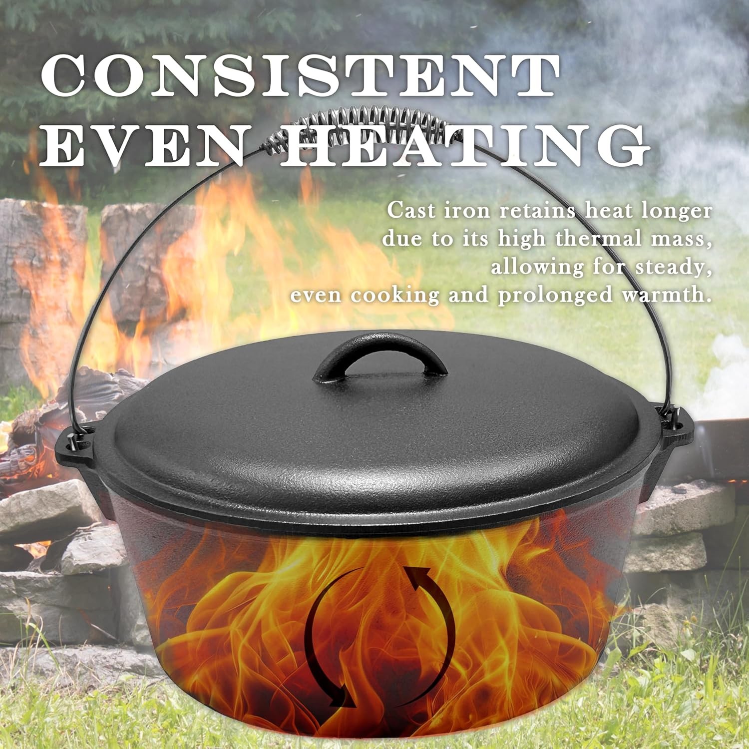 12 Quart Cast Iron Dutch Oven with Dome Lid & Bail Handle