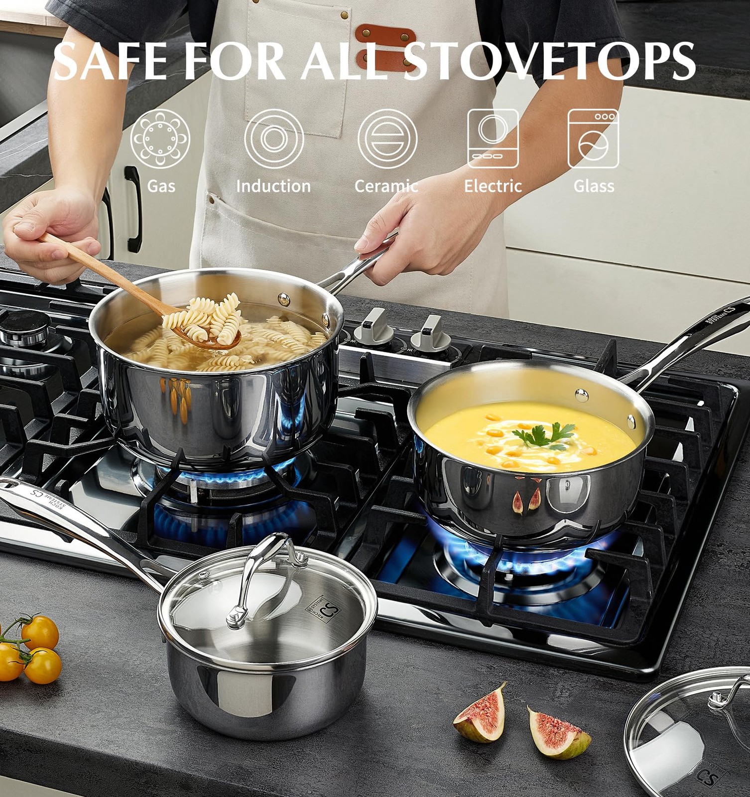 Triply Stainless Steel Saucepan Set, 1QT & 2QT & 3QT Stainless Steel Pot Set …