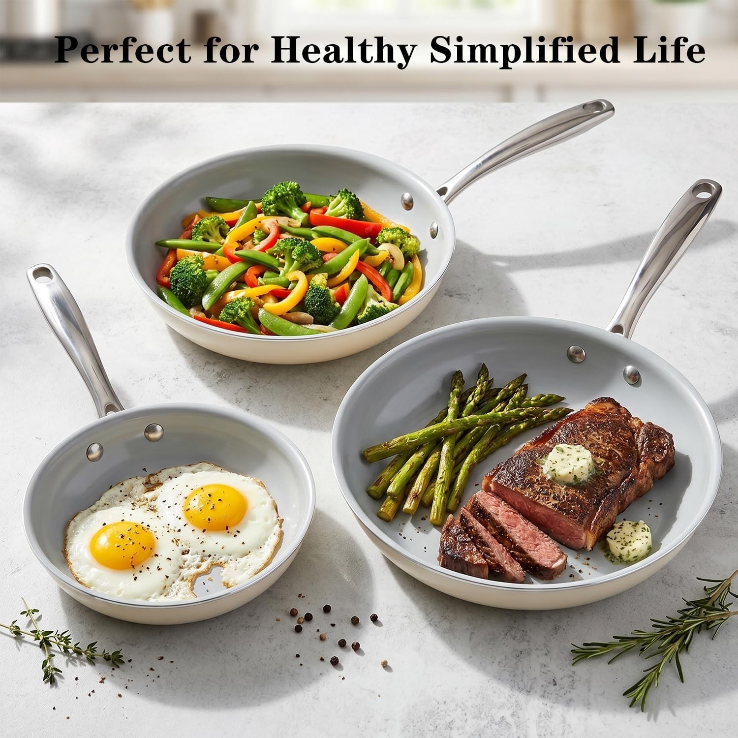 8In Nonstick Ceramic Frying Pan Compatible With Induction Gas Electric 1.5L