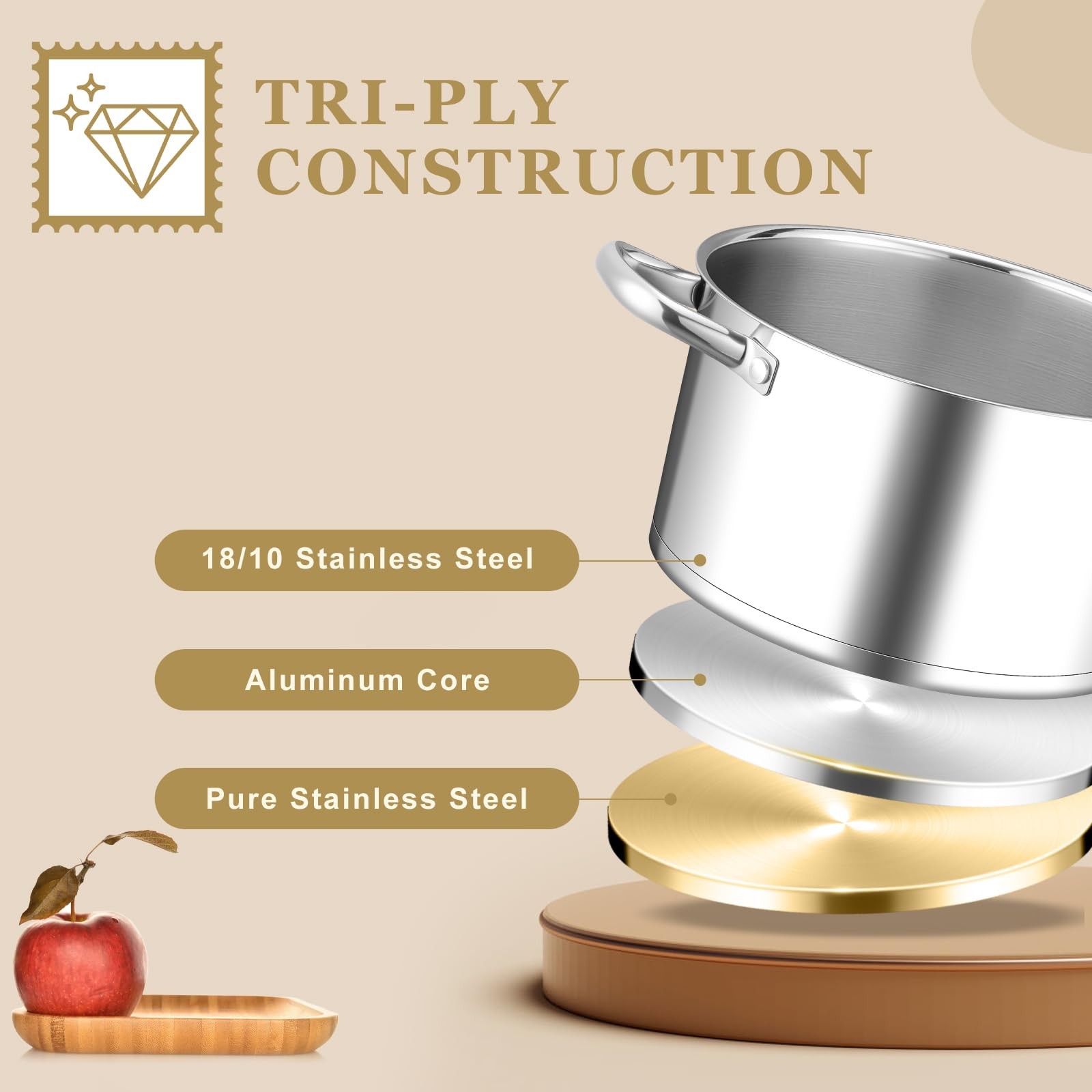 Stainless Steel Stock Pot, 8 Quart Stock Pot with Visible Lid, Heavy Duty 3-P…