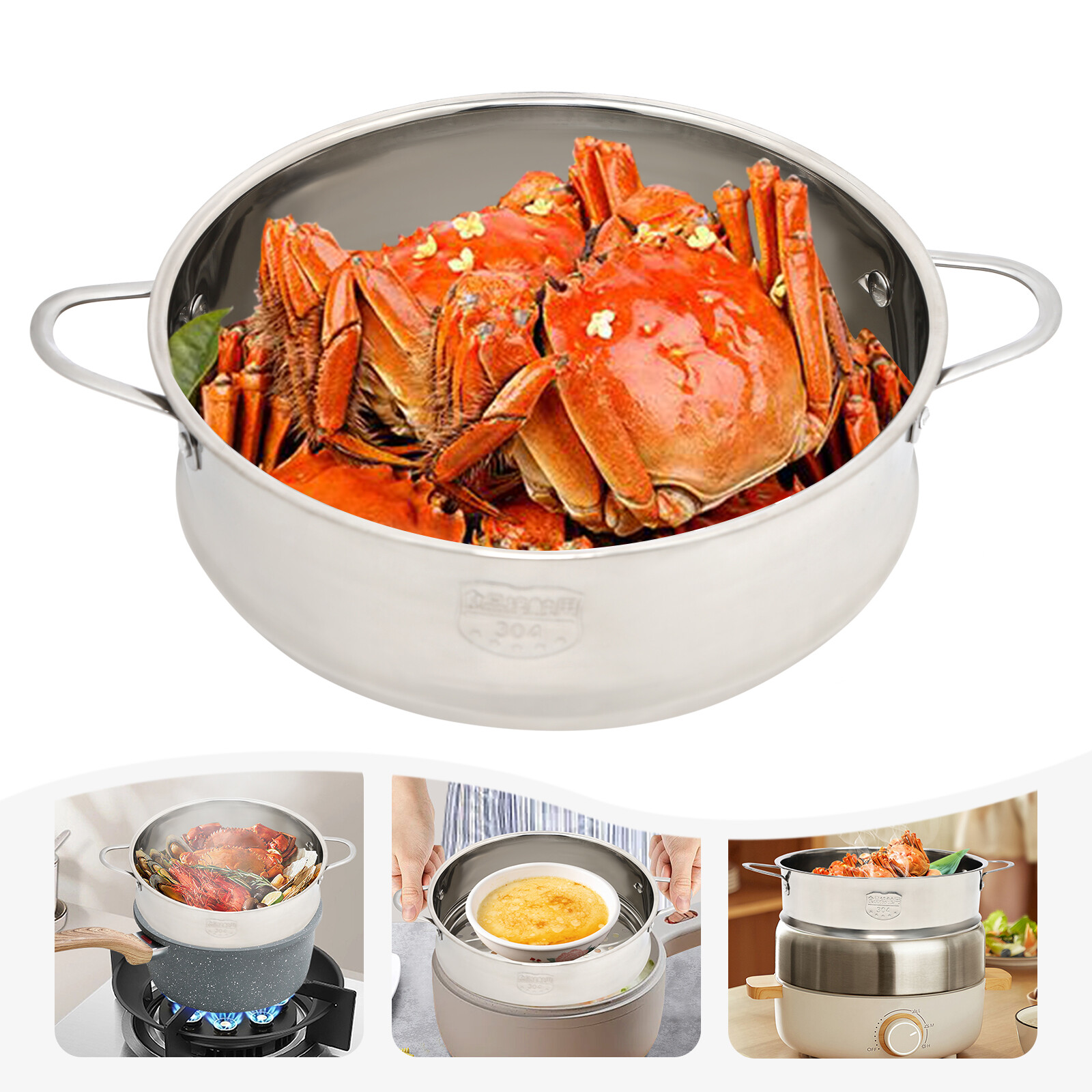 Stainless Steel Steamer 1 Tier Meat Vegetable Cooking Steam Pot Kitchen Steamer