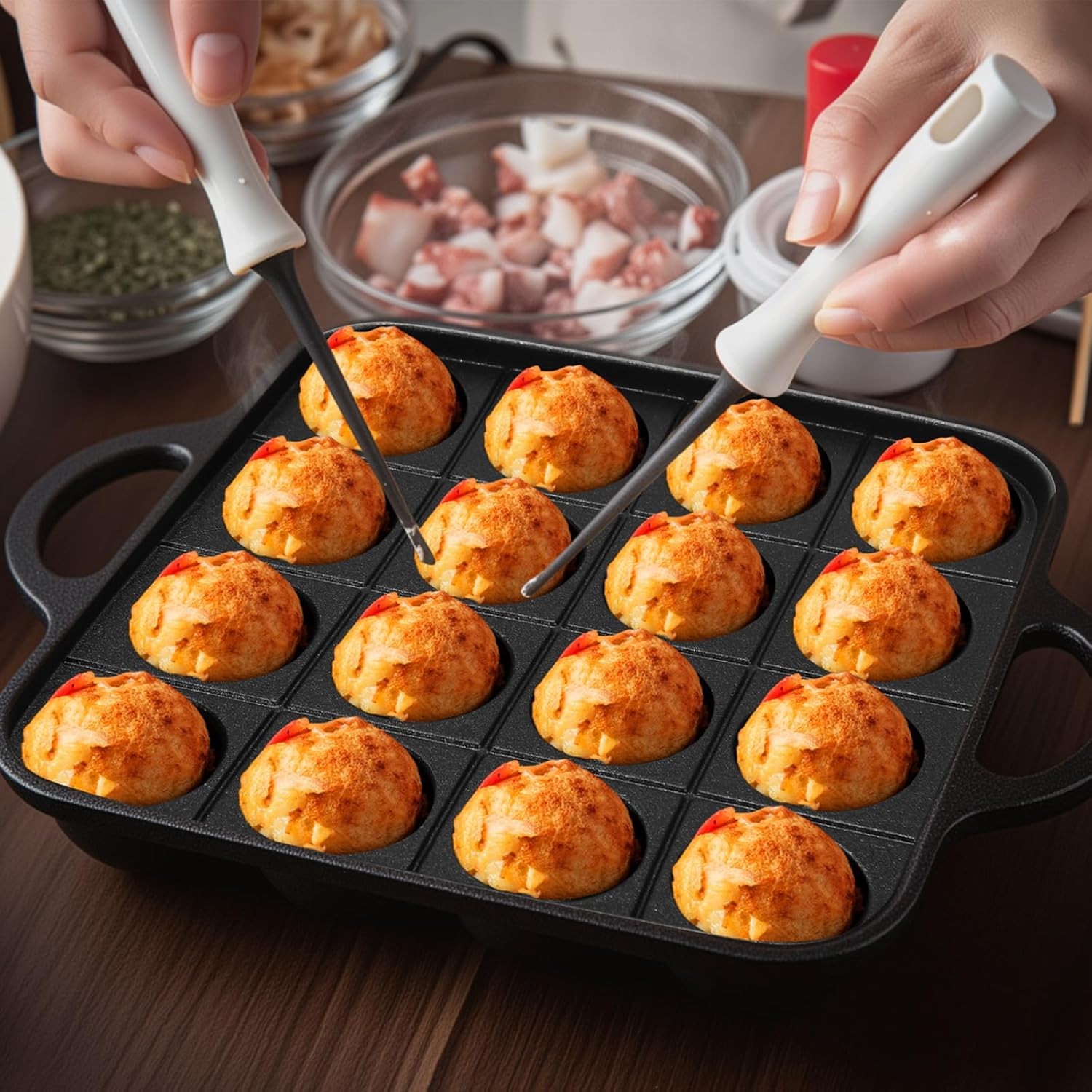 2 Pack Takoyaki Grill Pan 16 Holes Japanese Octopus Ball Maker Baking Pan Meatba