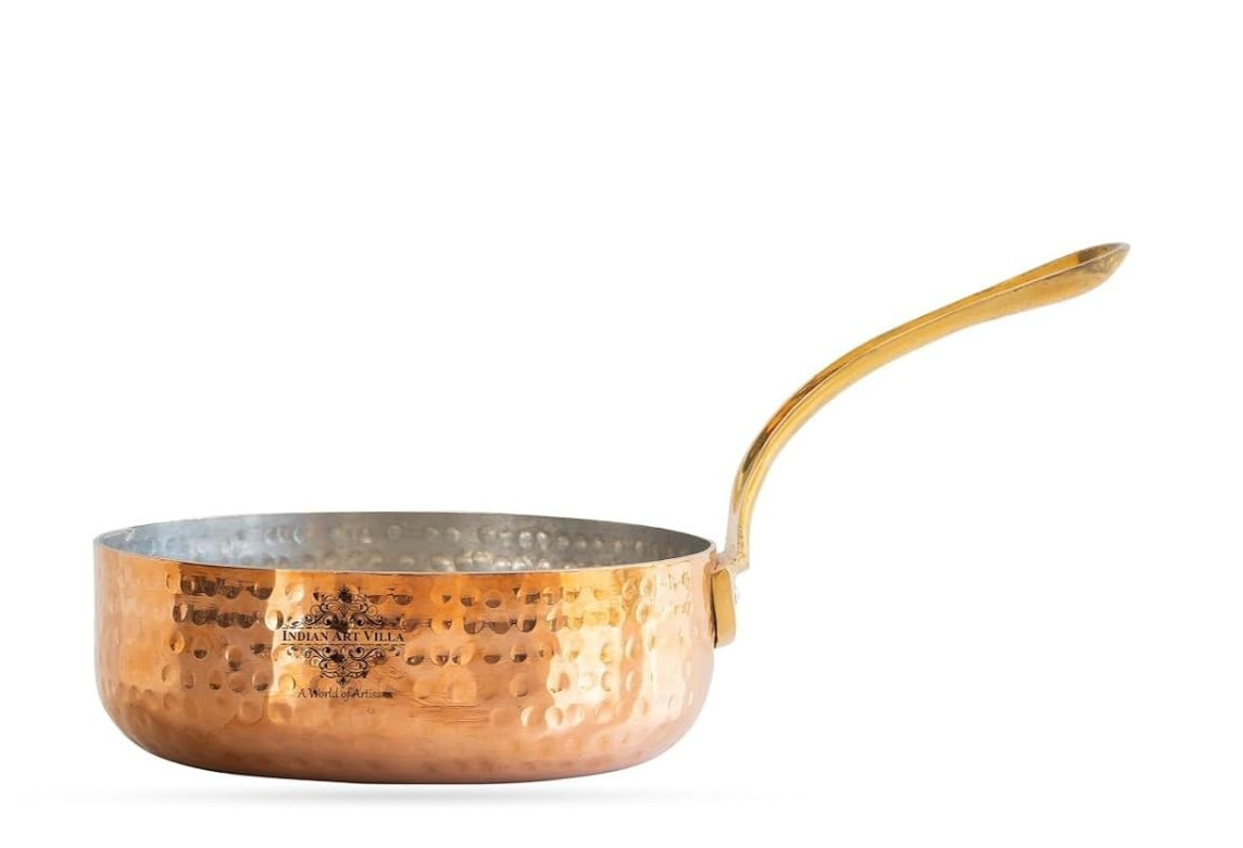 @ Copper Food Fry Pan Brass Handle For Hotel & Restaurant 400 Ml 520Gm s558